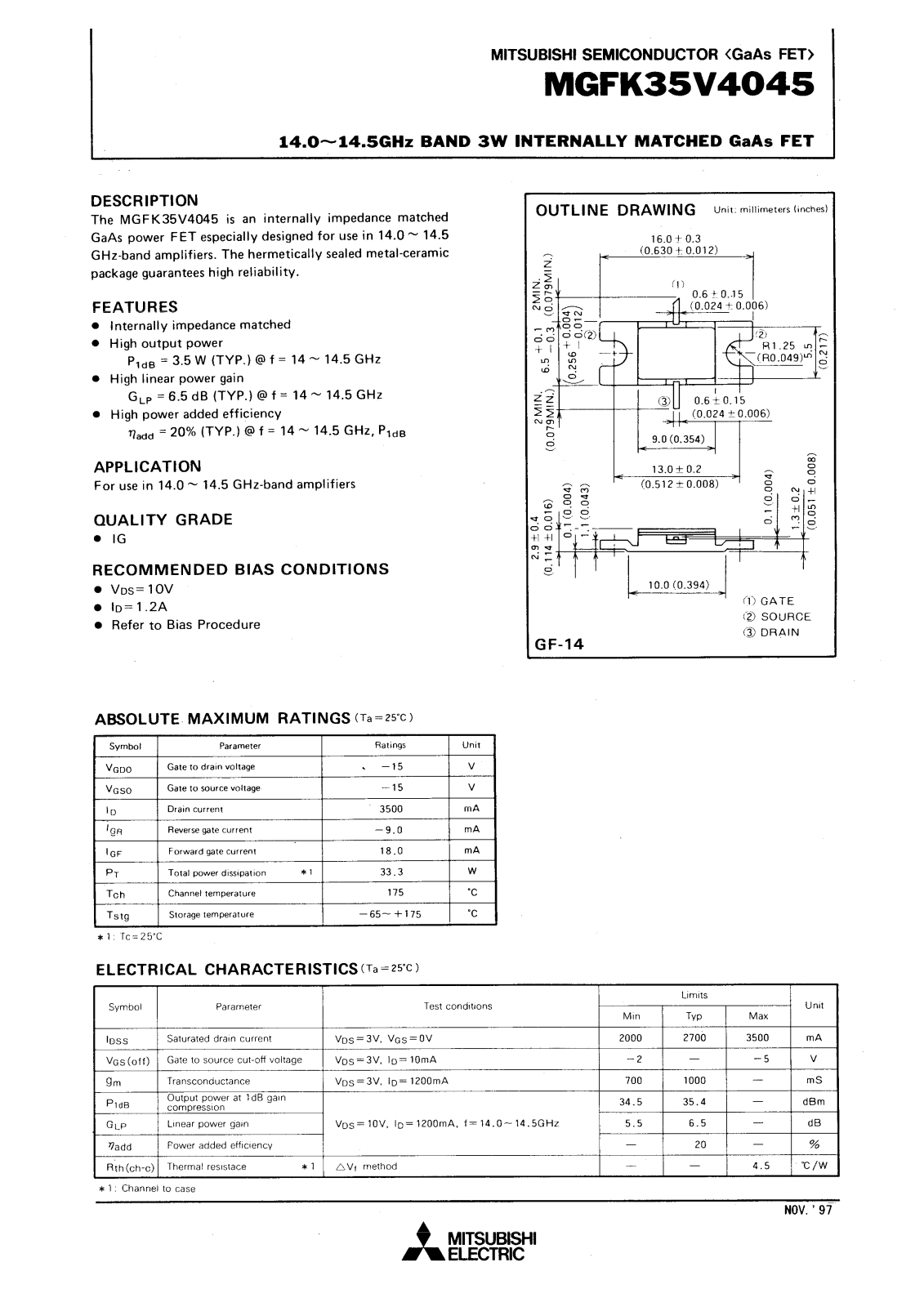 Mitsubishi MGFK35V4045 Datasheet