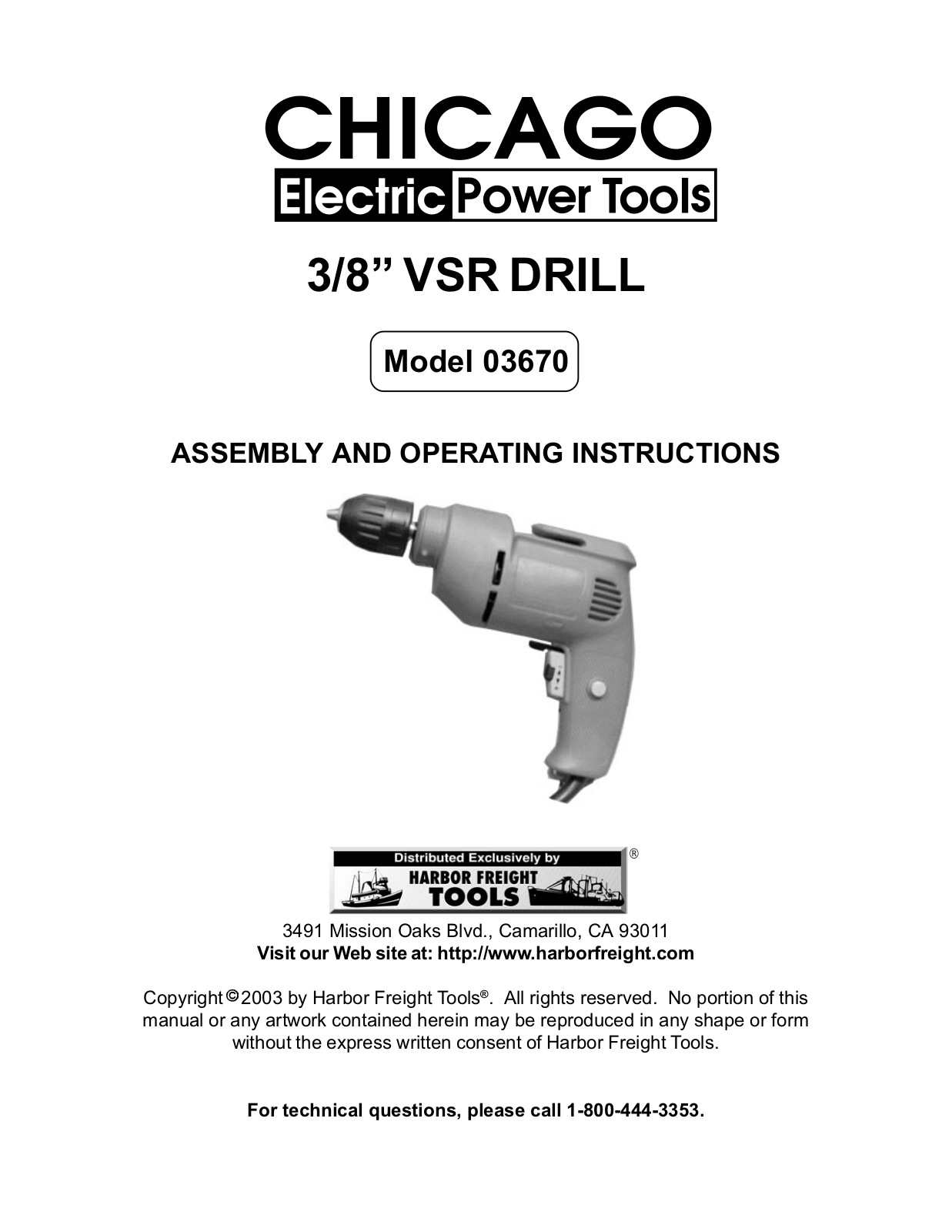 Harbor Freight Tools 03670 User Manual