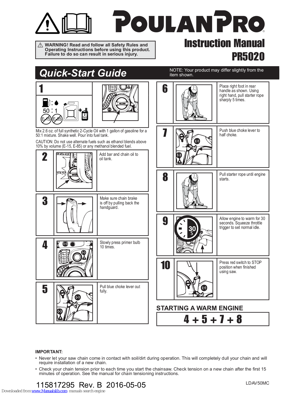 Poulan Pro pp5020 Instruction Manual And Quick Start Manual