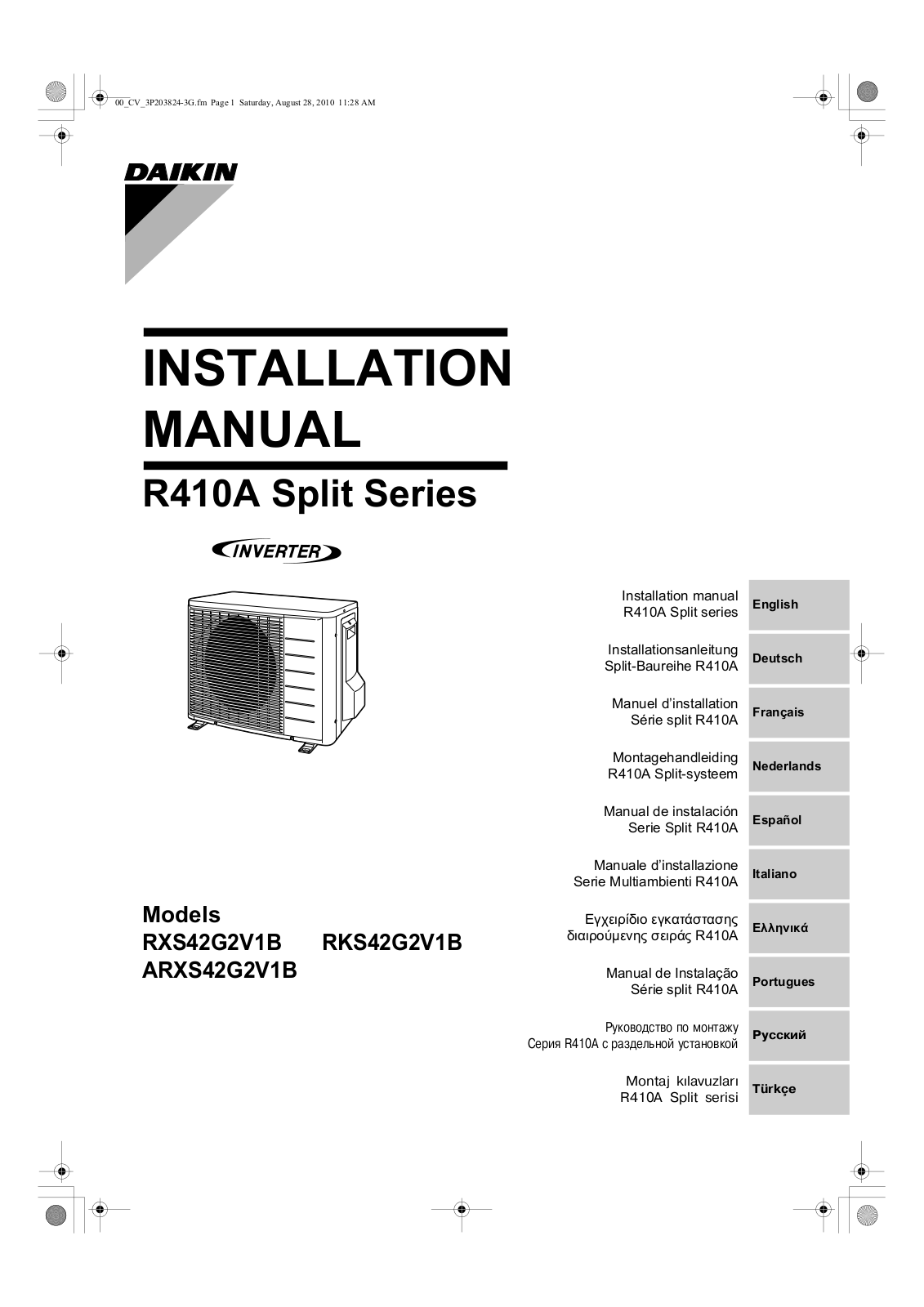 Daikin RXS42G2V1B, RKS42G2V1B, ARXS42G2V1B Installation manuals