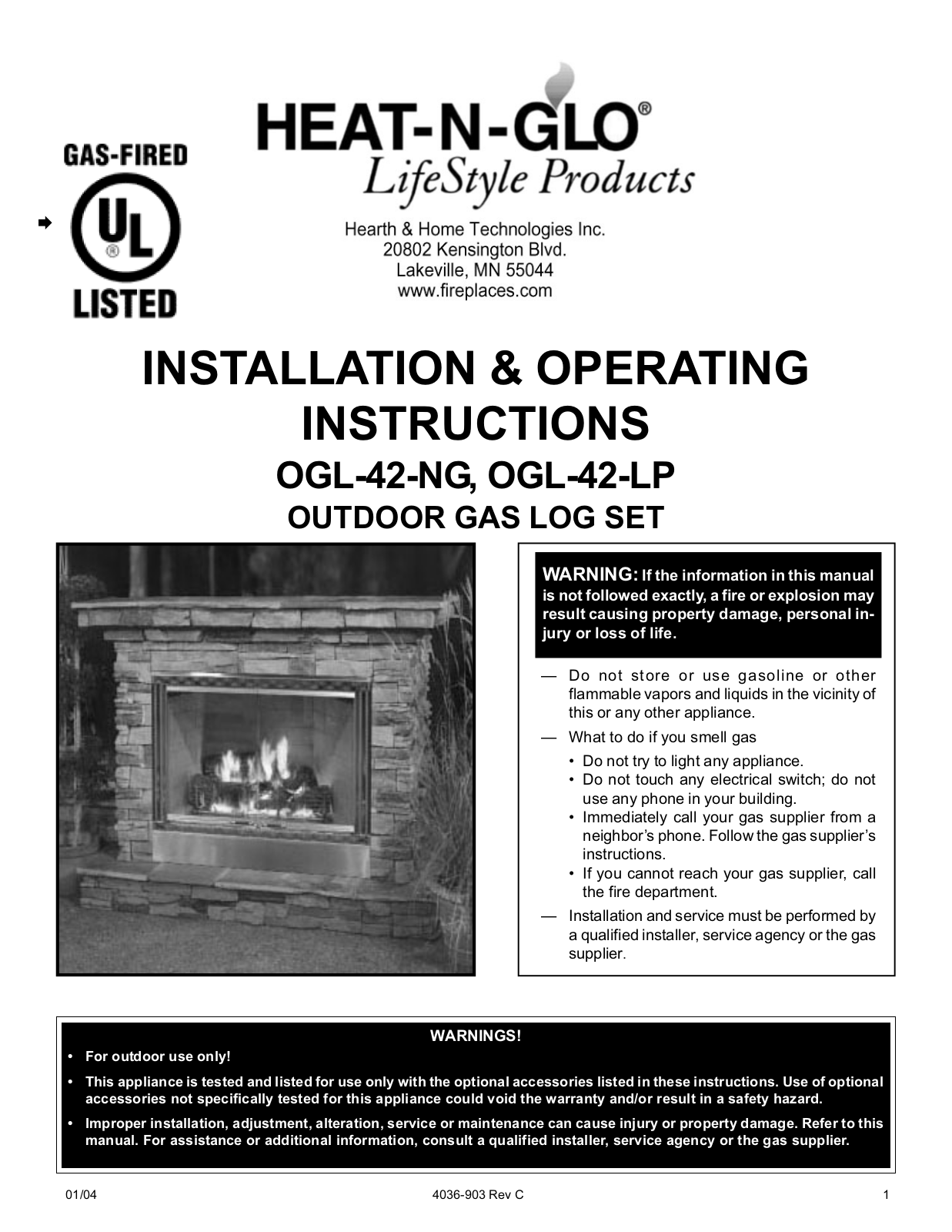 Heat & Glo LifeStyle OGL-42-LP, OGL-42, OGL-42-NG User Manual