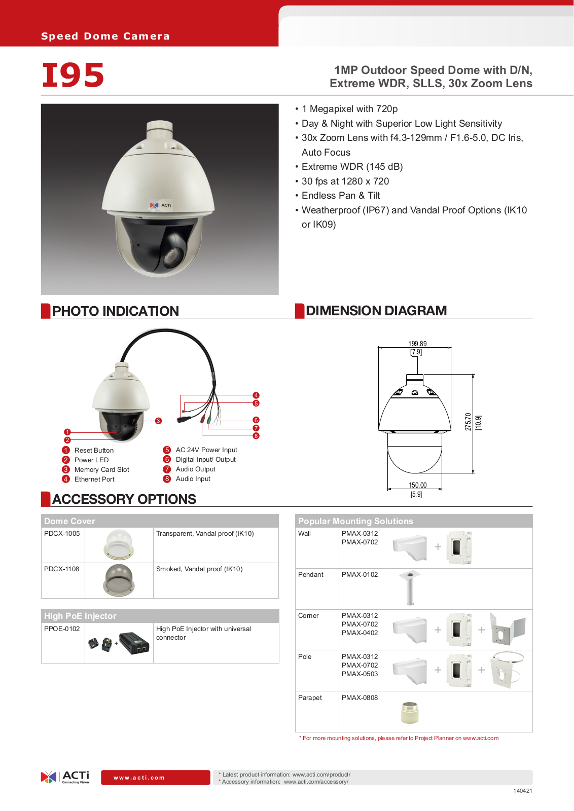 ACTi I95 Specsheet