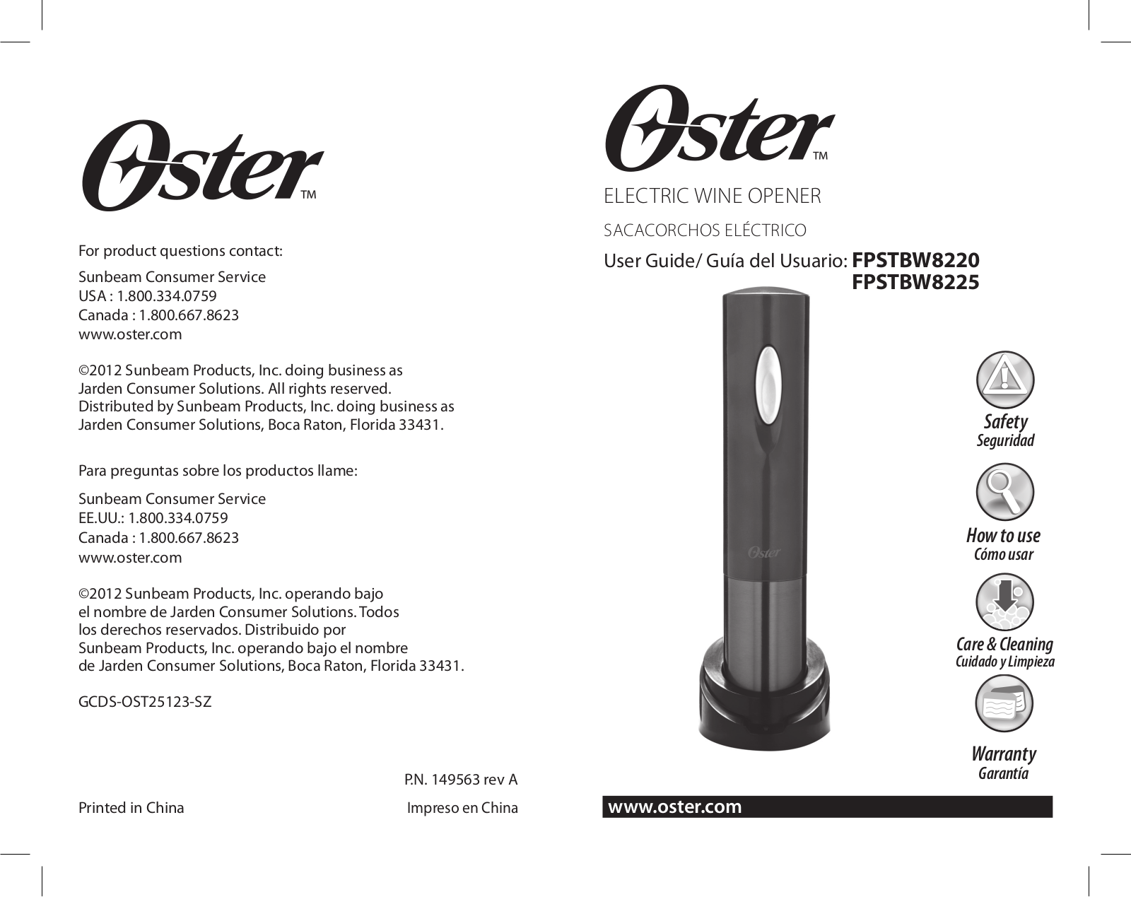 Oster FPSTBW8220 Owner's Manual