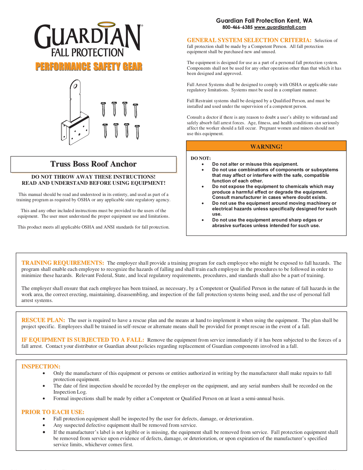 Qualcraft Truss Boss Anchor User Manual