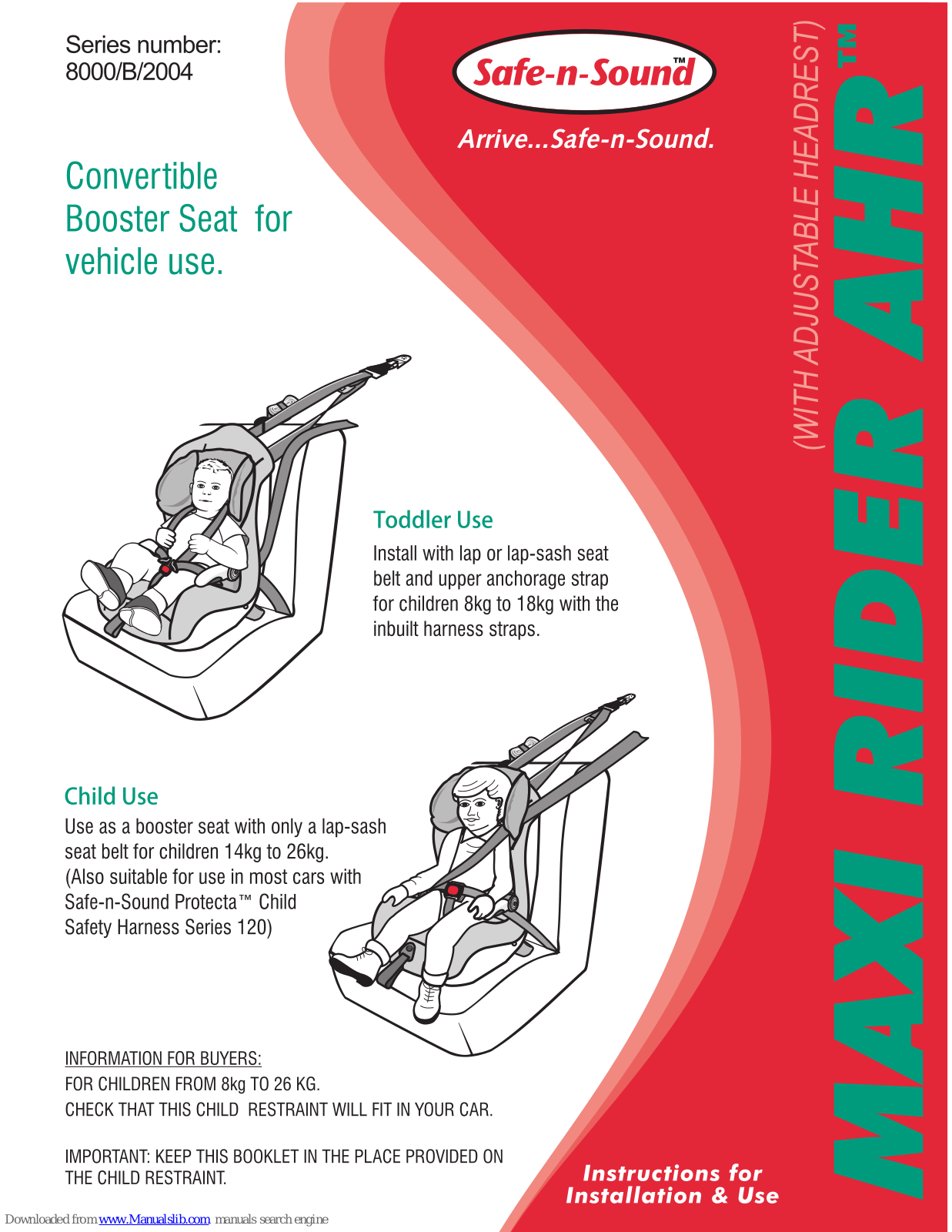 Britax MAXI RIDER AHR, Safe-n-Sound MAXI RIDER AHR User Manual