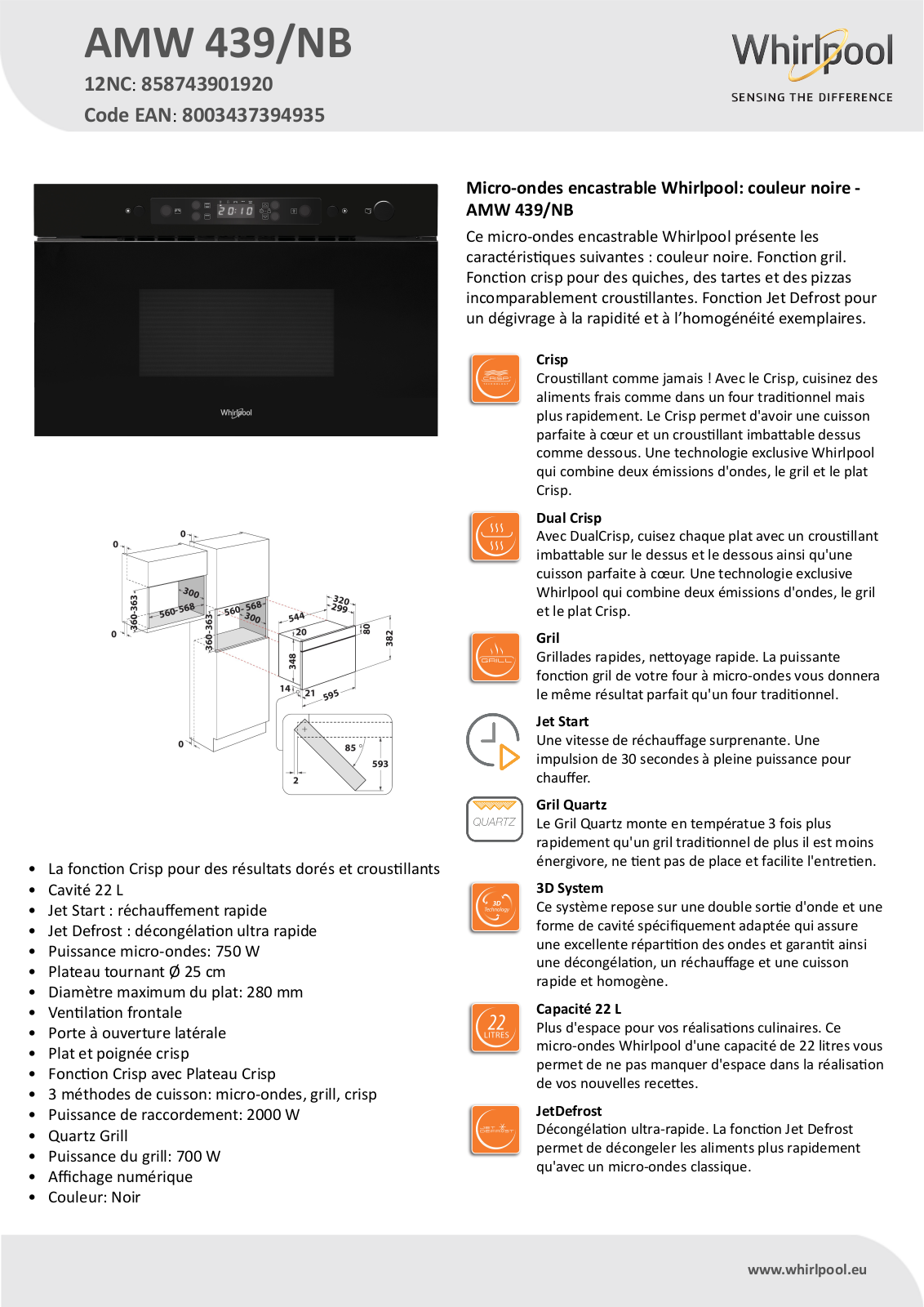 Whirlpool AMW 439/NB Product information