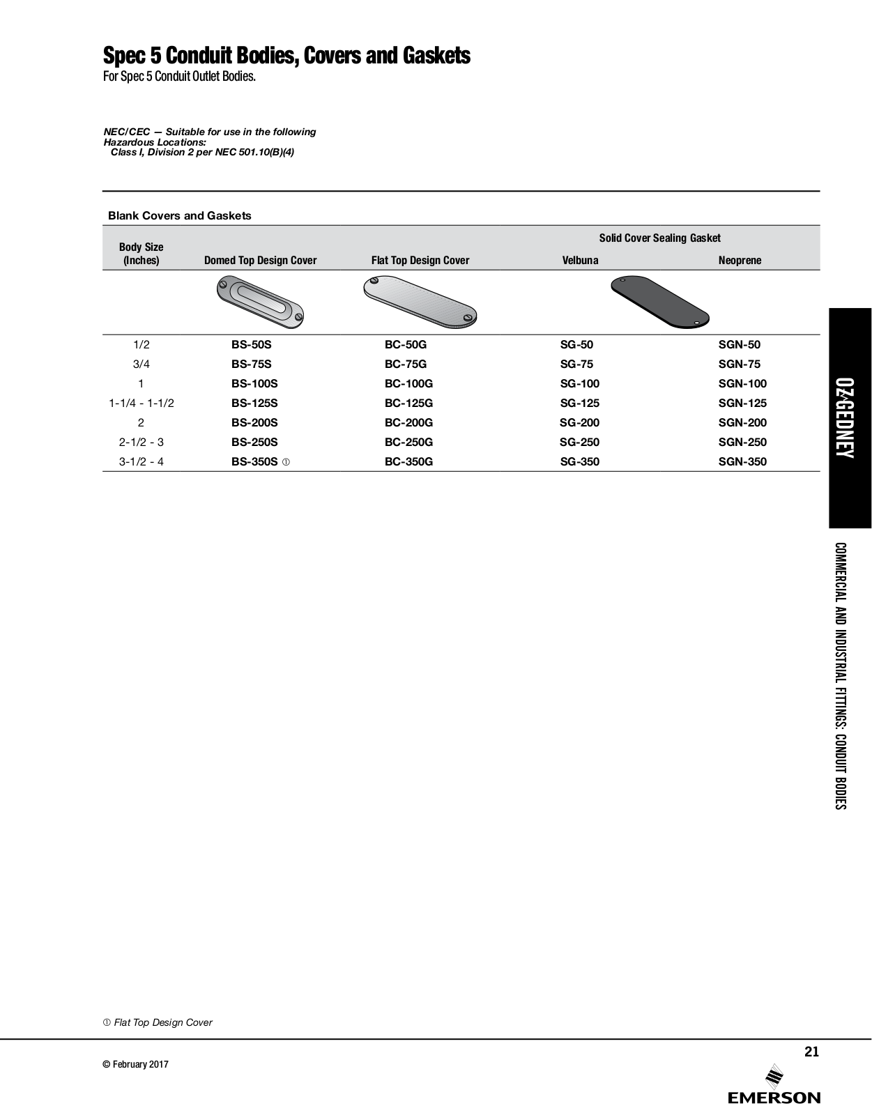 Appleton Spec 5 Conduit Bodies Covers and Gaskets Catalog Page