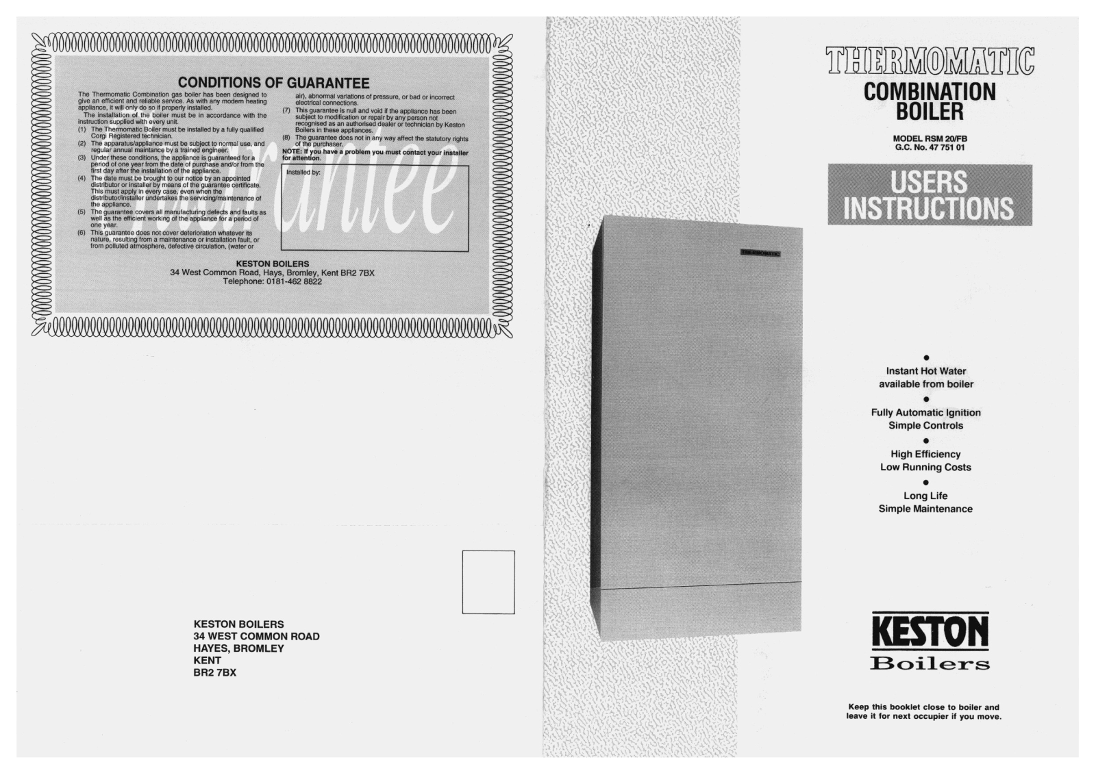 Keston RSM 20/FB User Instruction