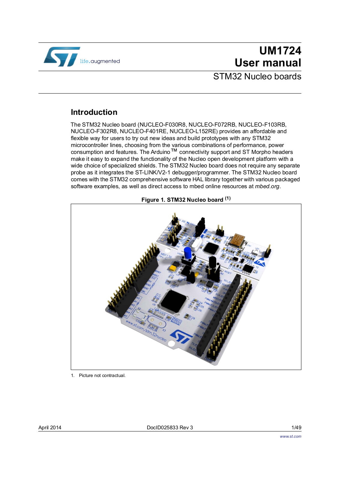 STMicroelectronics NUCLEO-F030R8, NUCLEO-F072RB, NUCLEO-F103RB, NUCLEO-F302R8, NUCLEO-F401RE User guide