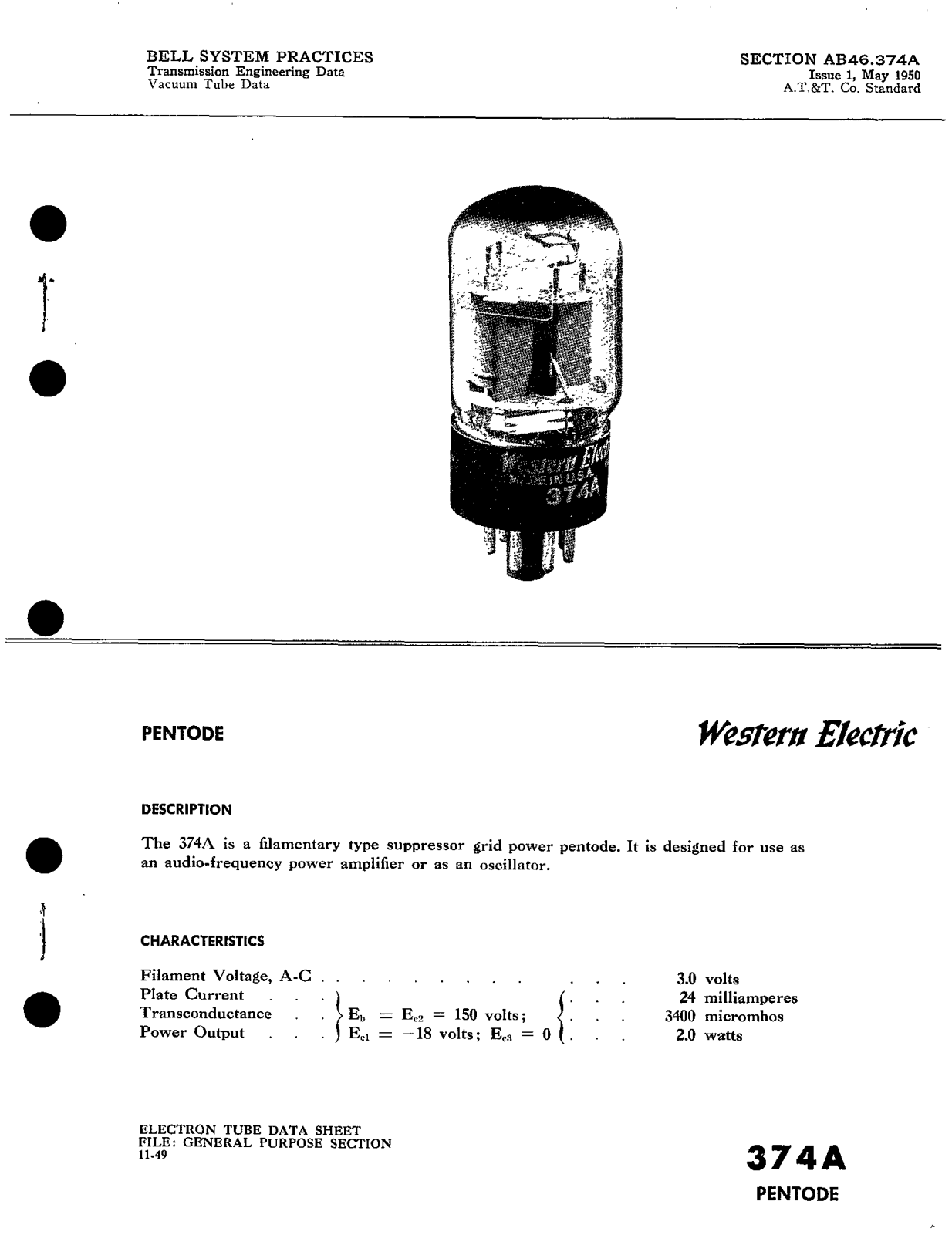 Western Electric 374-A Brochure