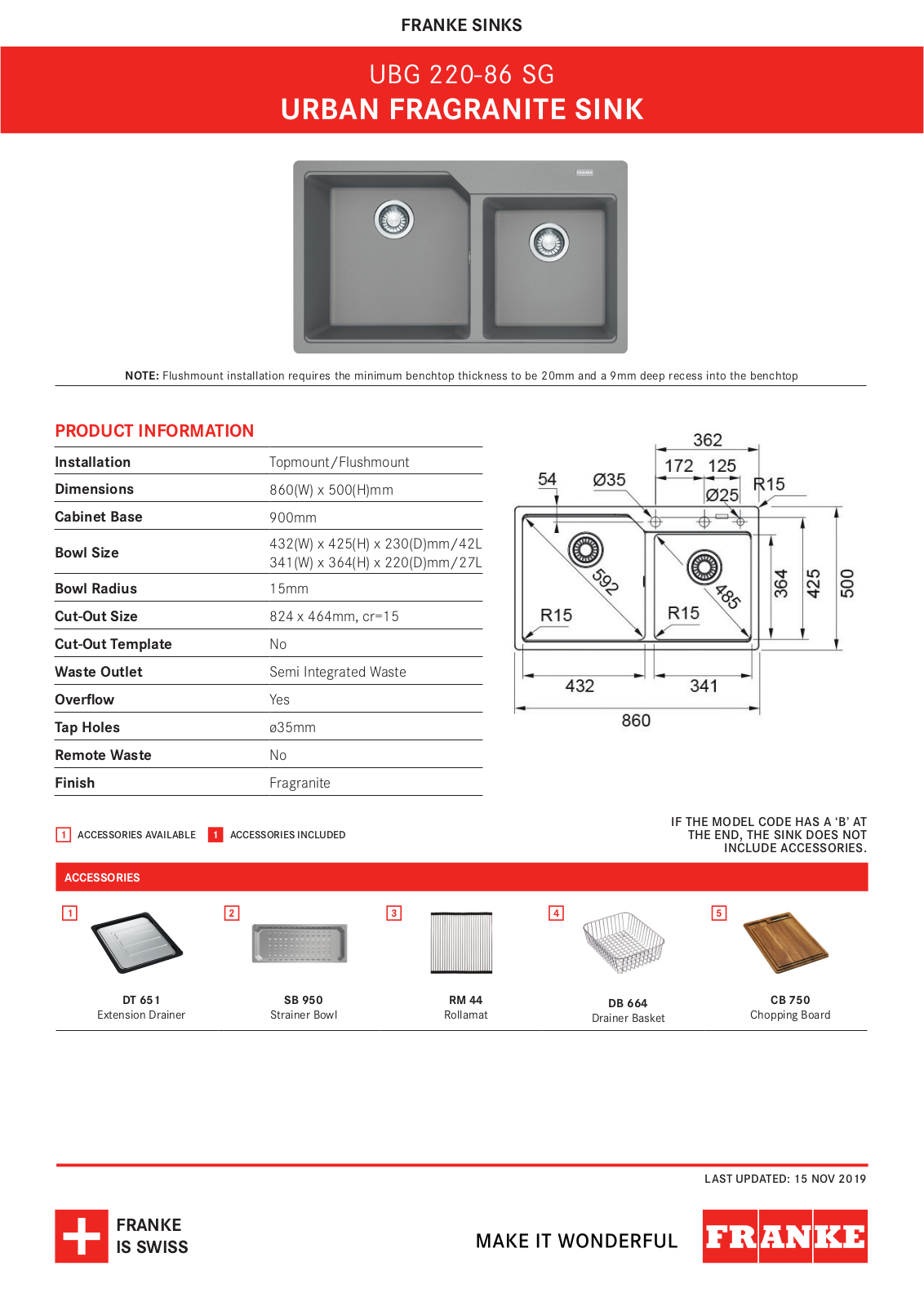 Franke UBG220-86SG Specifications Sheet - ManualMachine.com