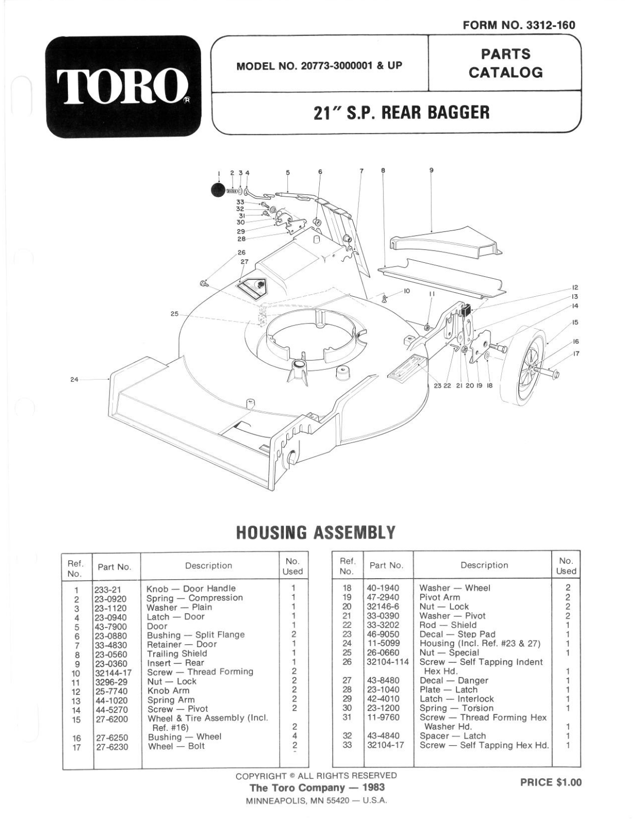 Toro 20773 Parts Catalogue