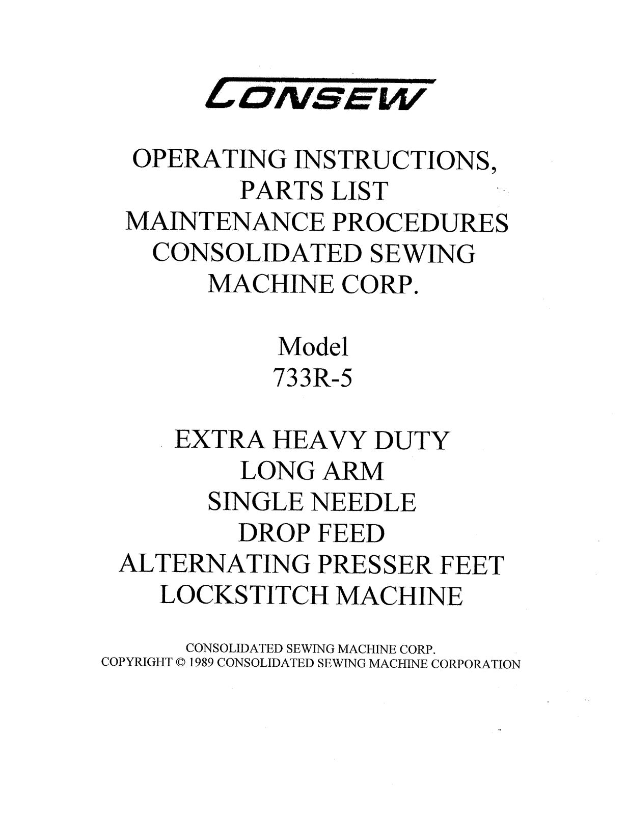 CONSEW 733R-5 Operating Instruction