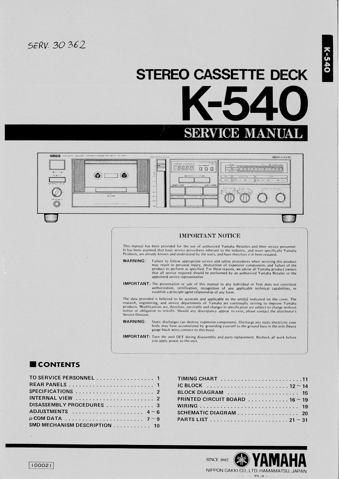 Yamaha K-540 Service Manual
