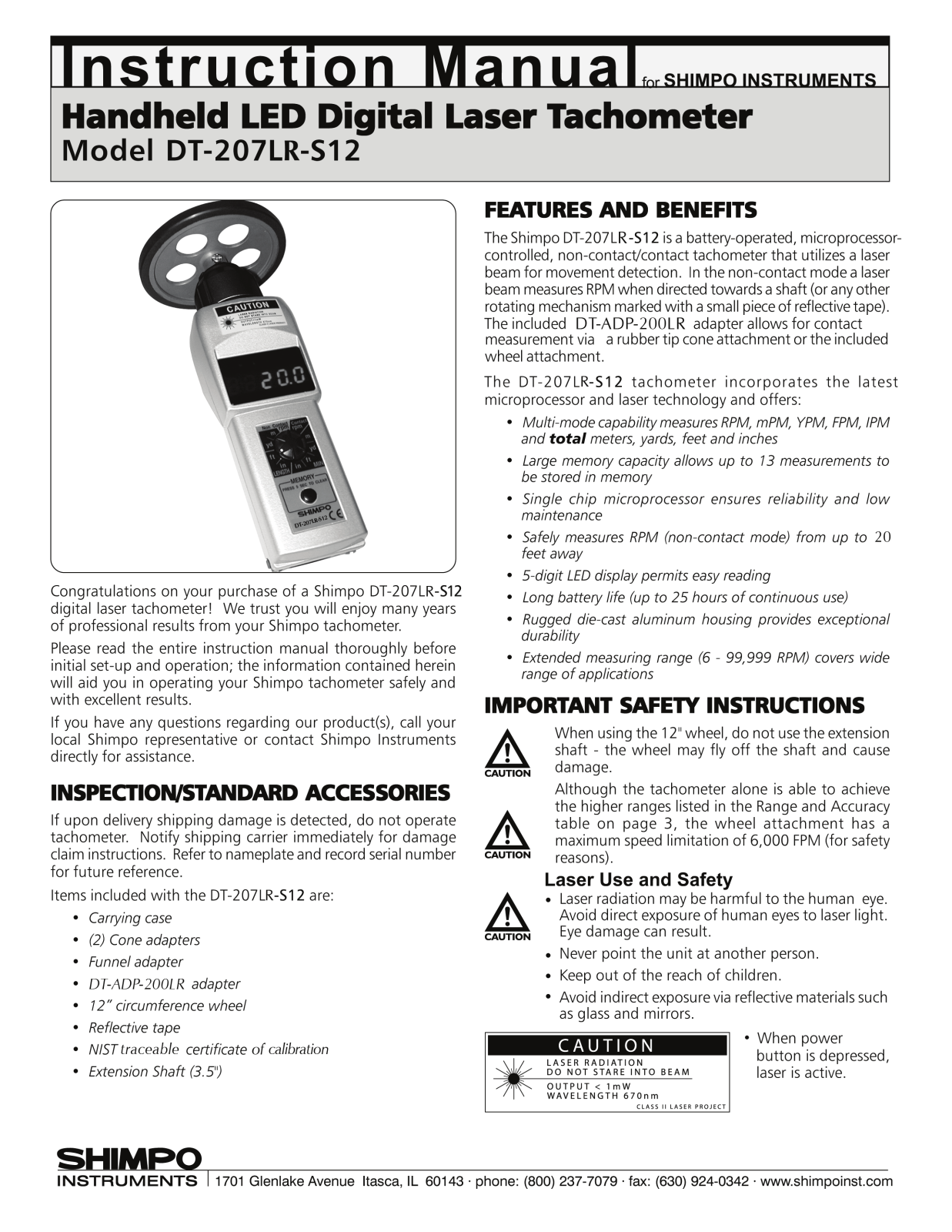 Shimpo Instruments DT-207LR-S12 Instruction Manual