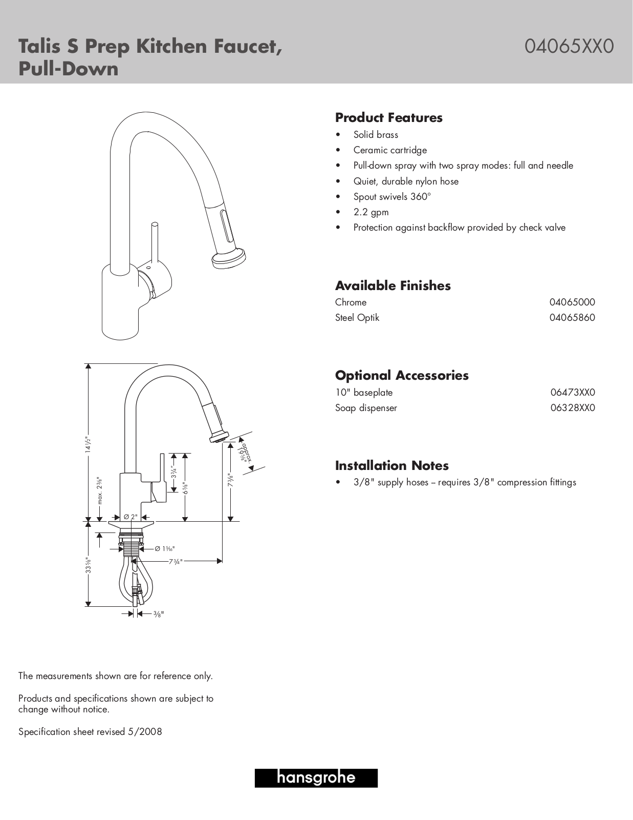 Hans Grohe 04065XX0 User Manual