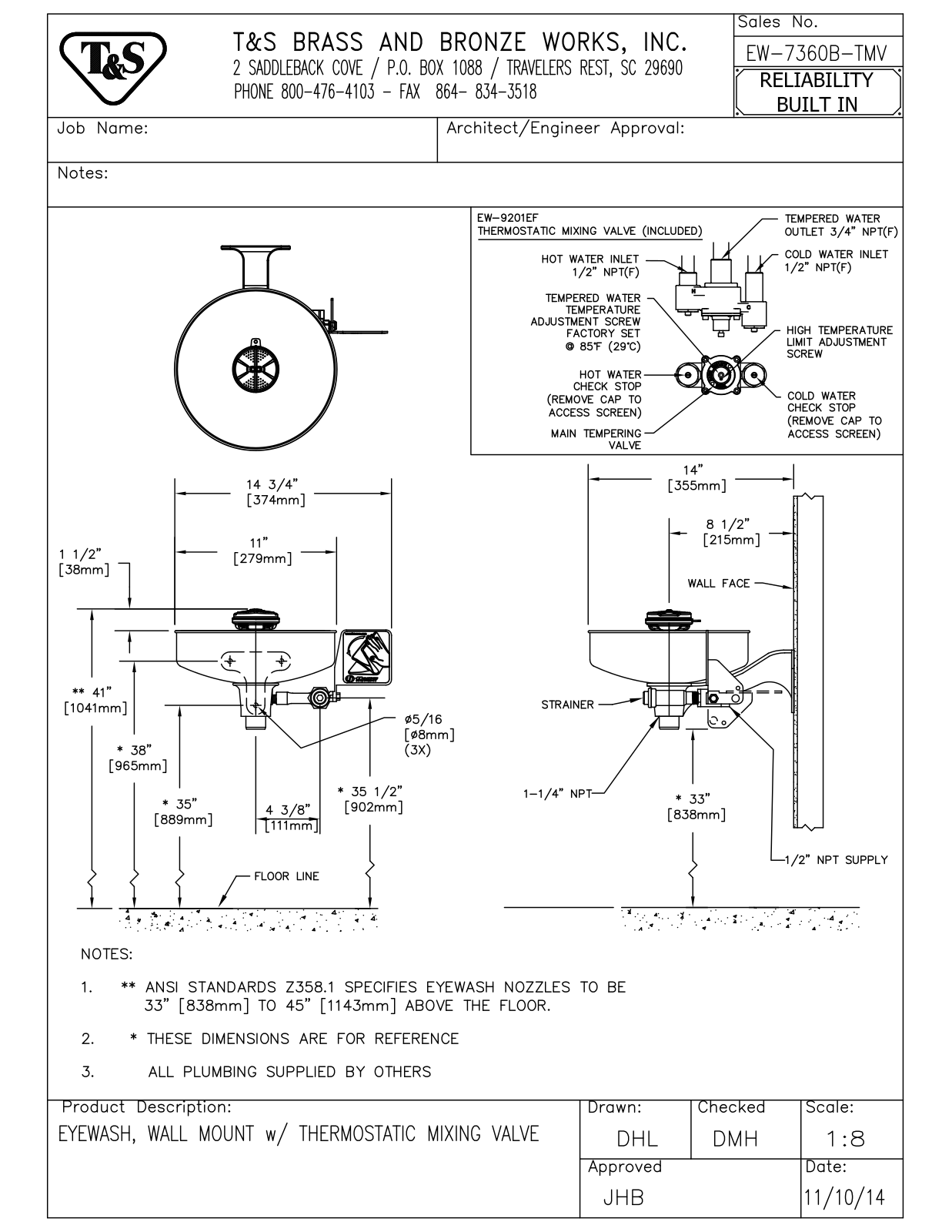 T&S Brass EW-7360B-TMV User Manual