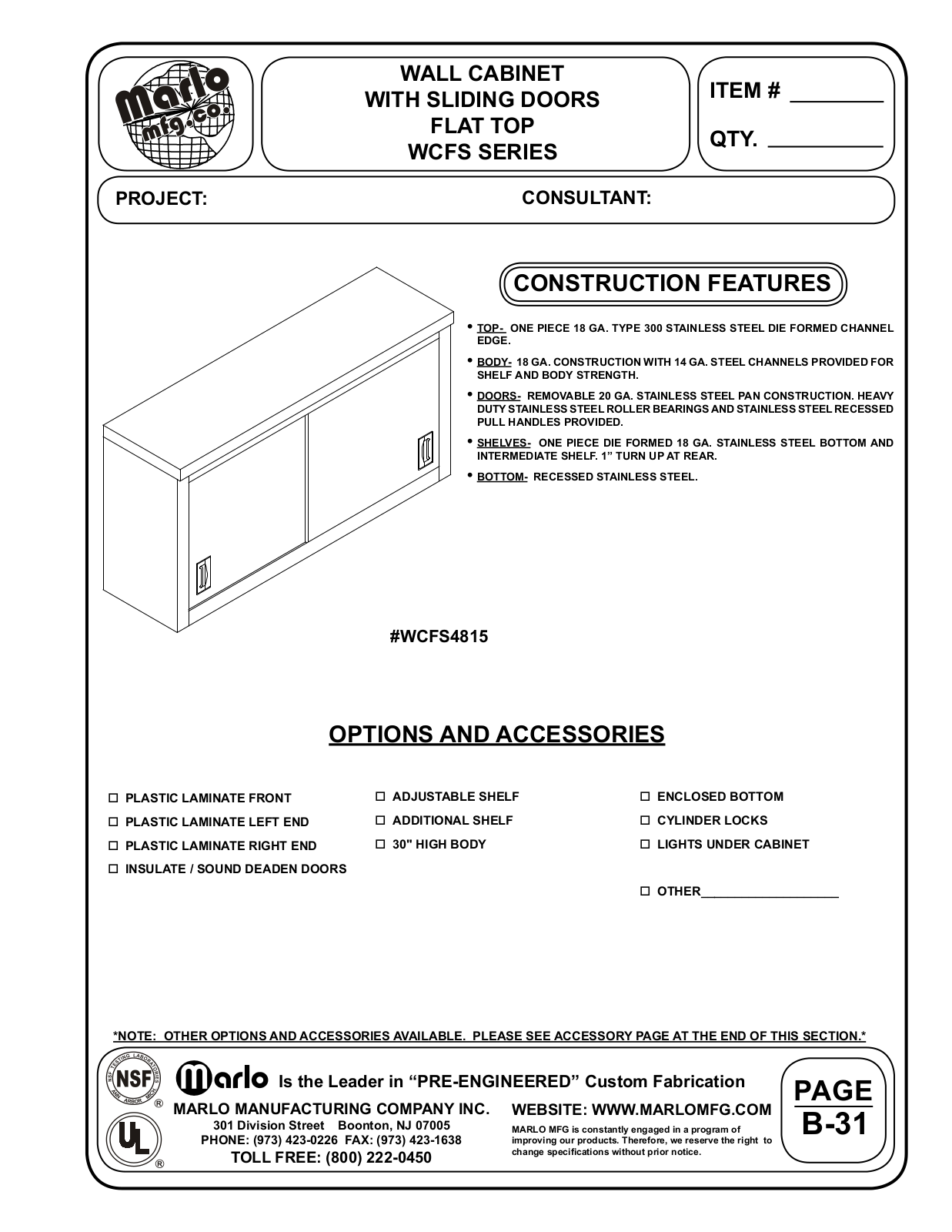 Marlo WCFS3615 User Manual