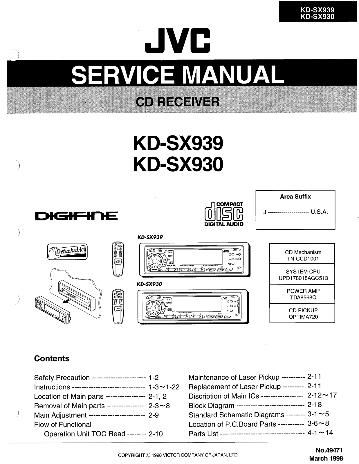 JVC KD-SX930J, KD-SX939J Service Manual