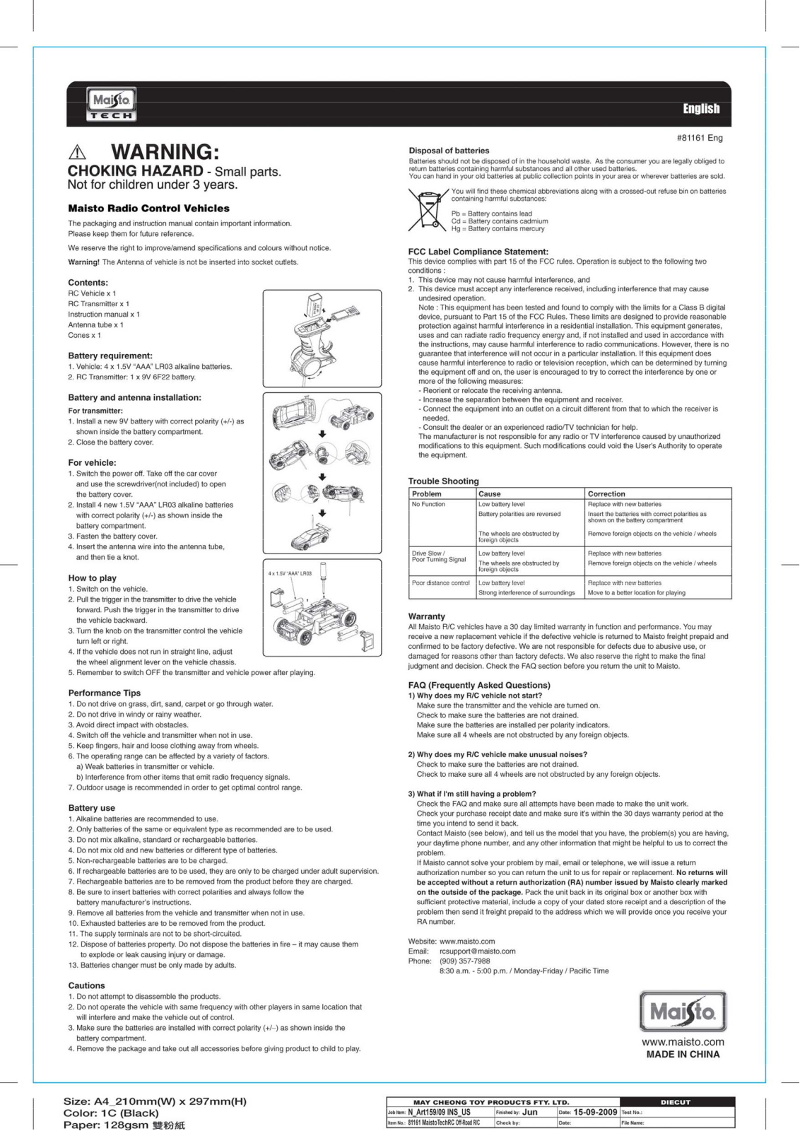 May Cheong Toy Fty 09077RC27, 09077RC49 User Manual