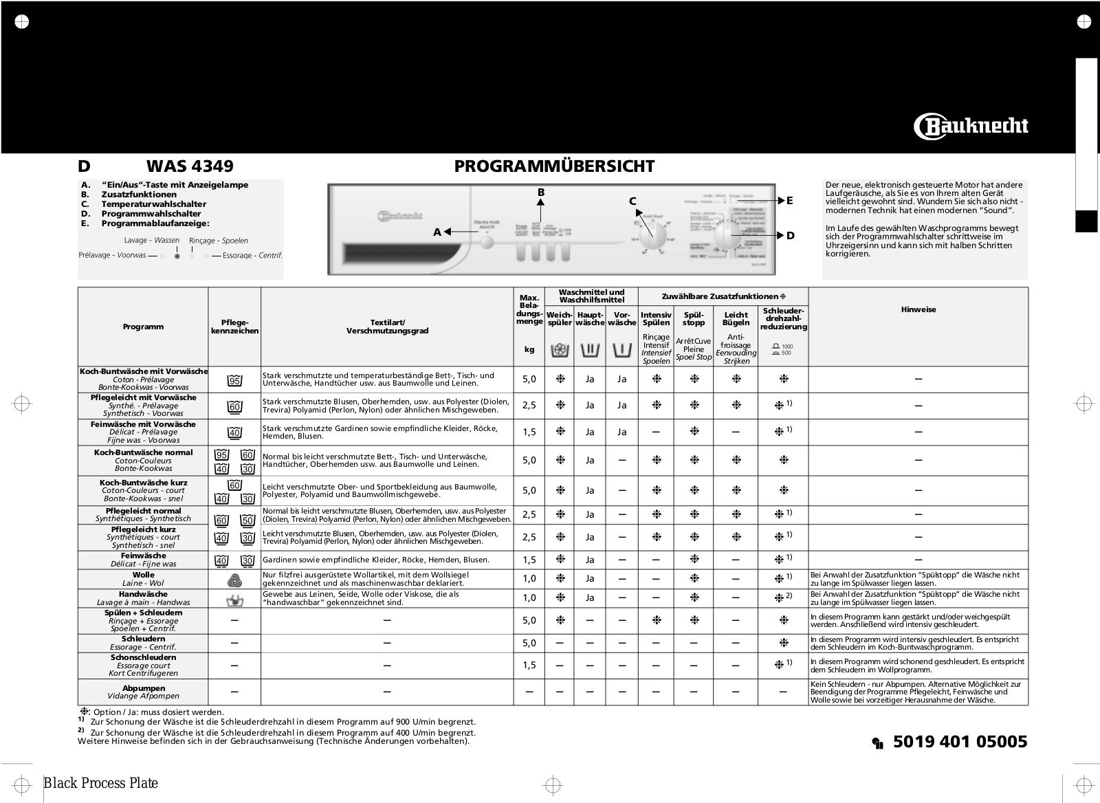 Whirlpool WAS 4349 INSTRUCTION FOR USE