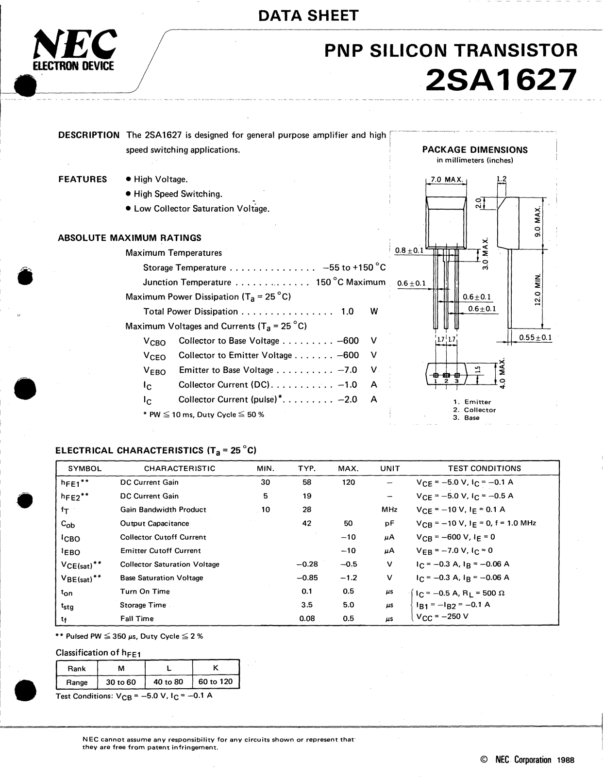 NEC 2SA1627 Datasheet