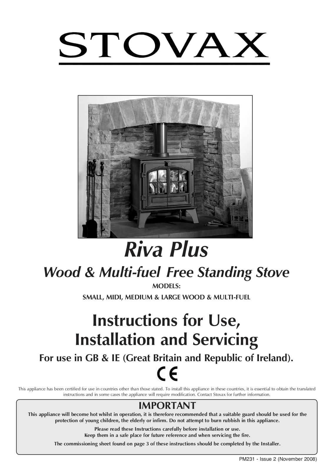 Stovax Riva Plus Medium Wood  Multi-fuel, Riva Plus Large Wood  Multi-fuel, Riva Plus Small Wood  Multi-fuel, Riva Plus Midi Wood  Multi-fuel User Manual