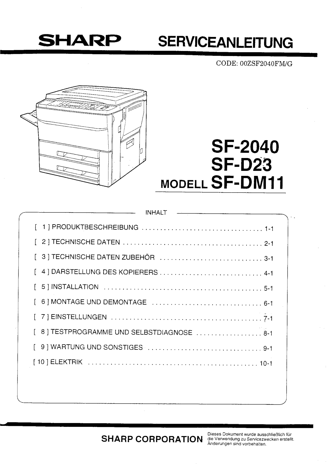 SHARP sf2040smd Service Manual