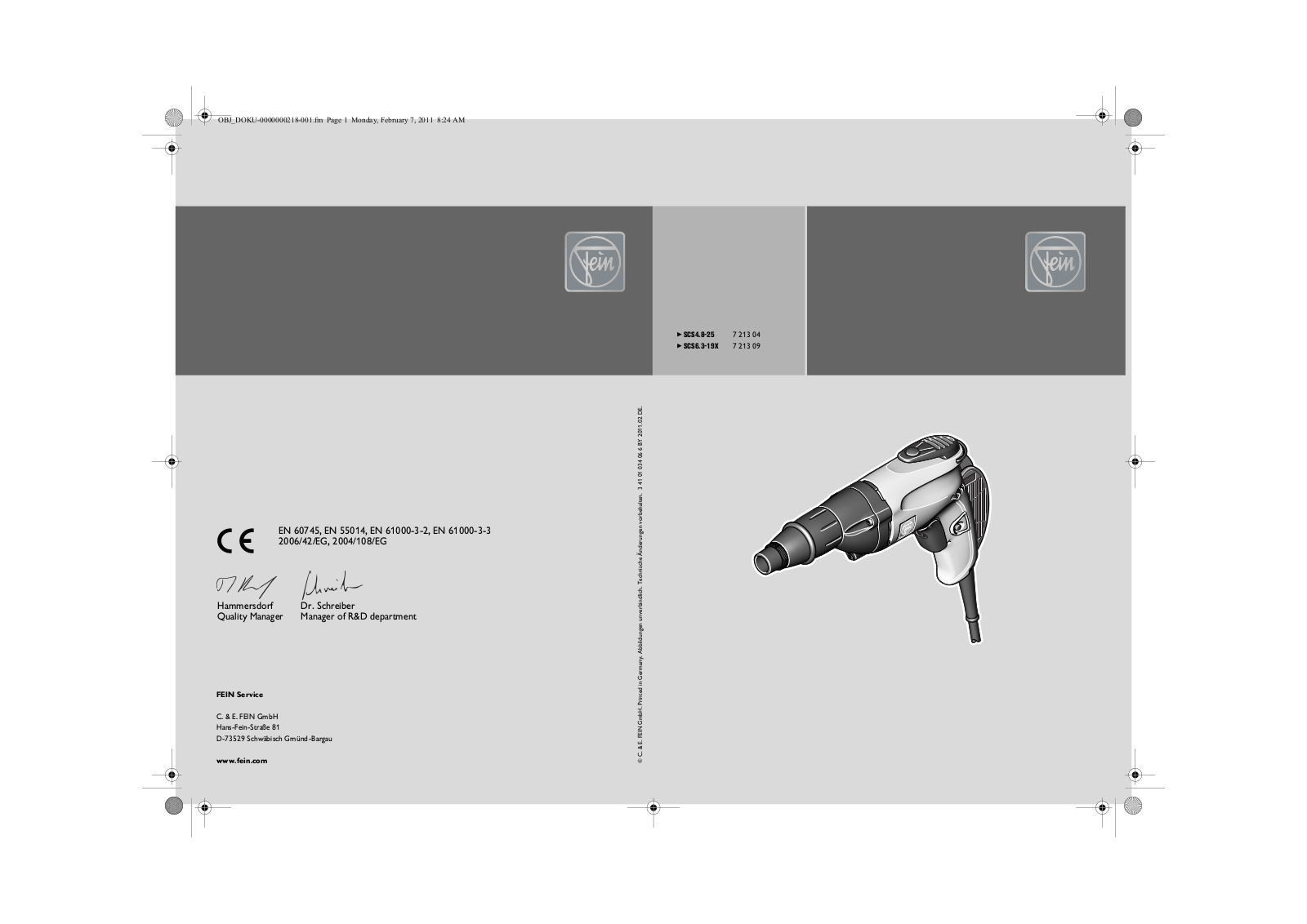 Fein SCS4.8-25, SCS6.3-19X User guide