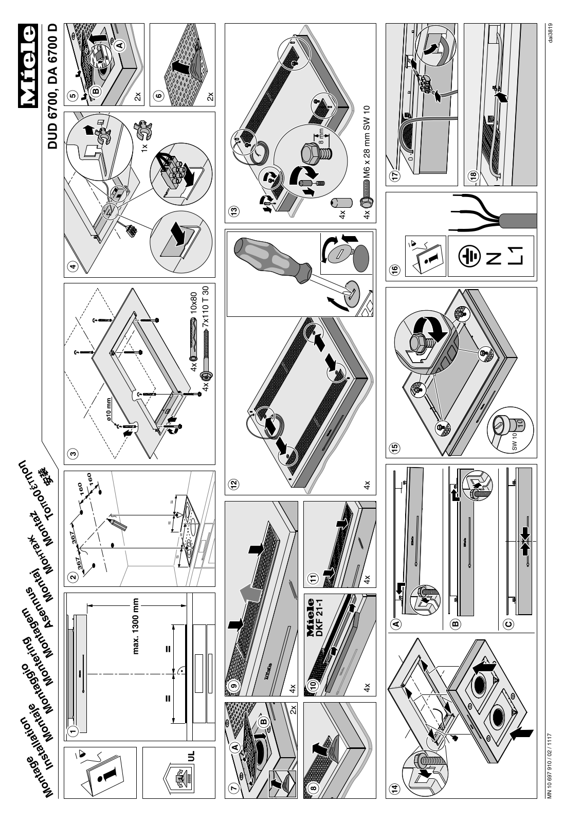 Miele DUD 6700, DA 6700 D installation plan