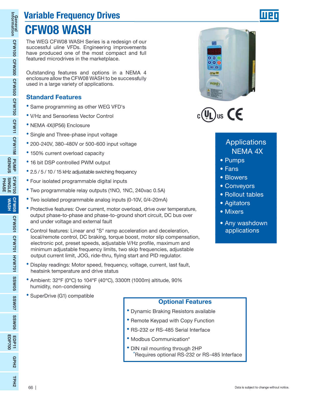 WEG Electric CFW08 Catalog Page