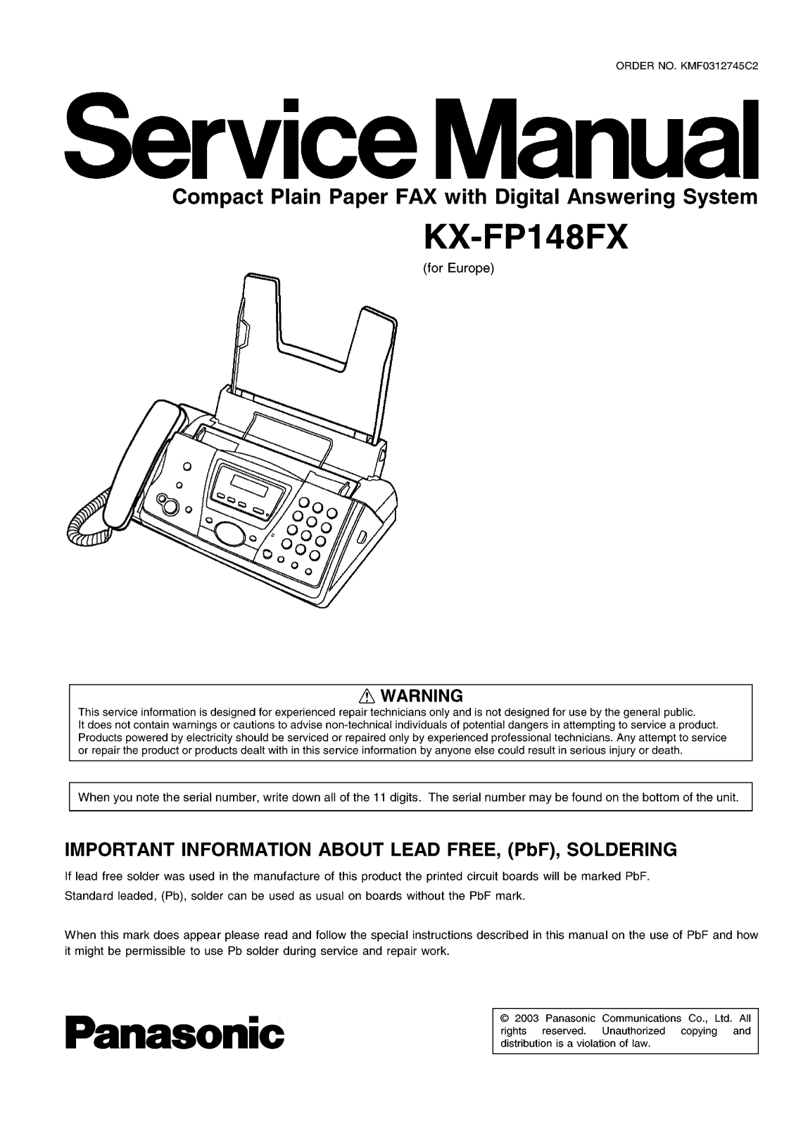 Panasonic KX-FP148FX Service Manual