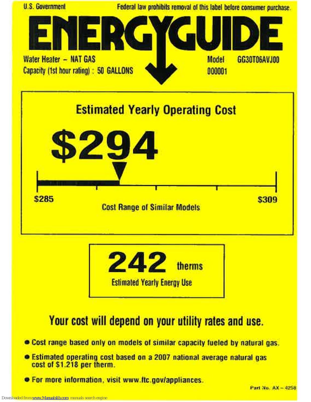 GE GG30T06AVJ Energy Manual