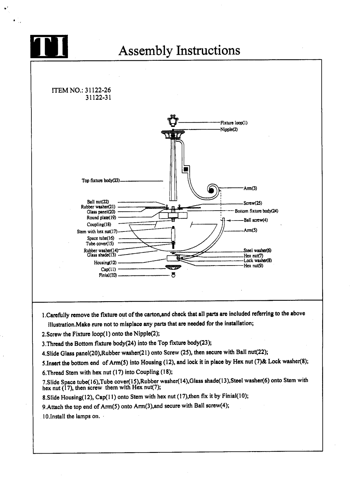 Triarch 31122-26, 31122-31 User Manual