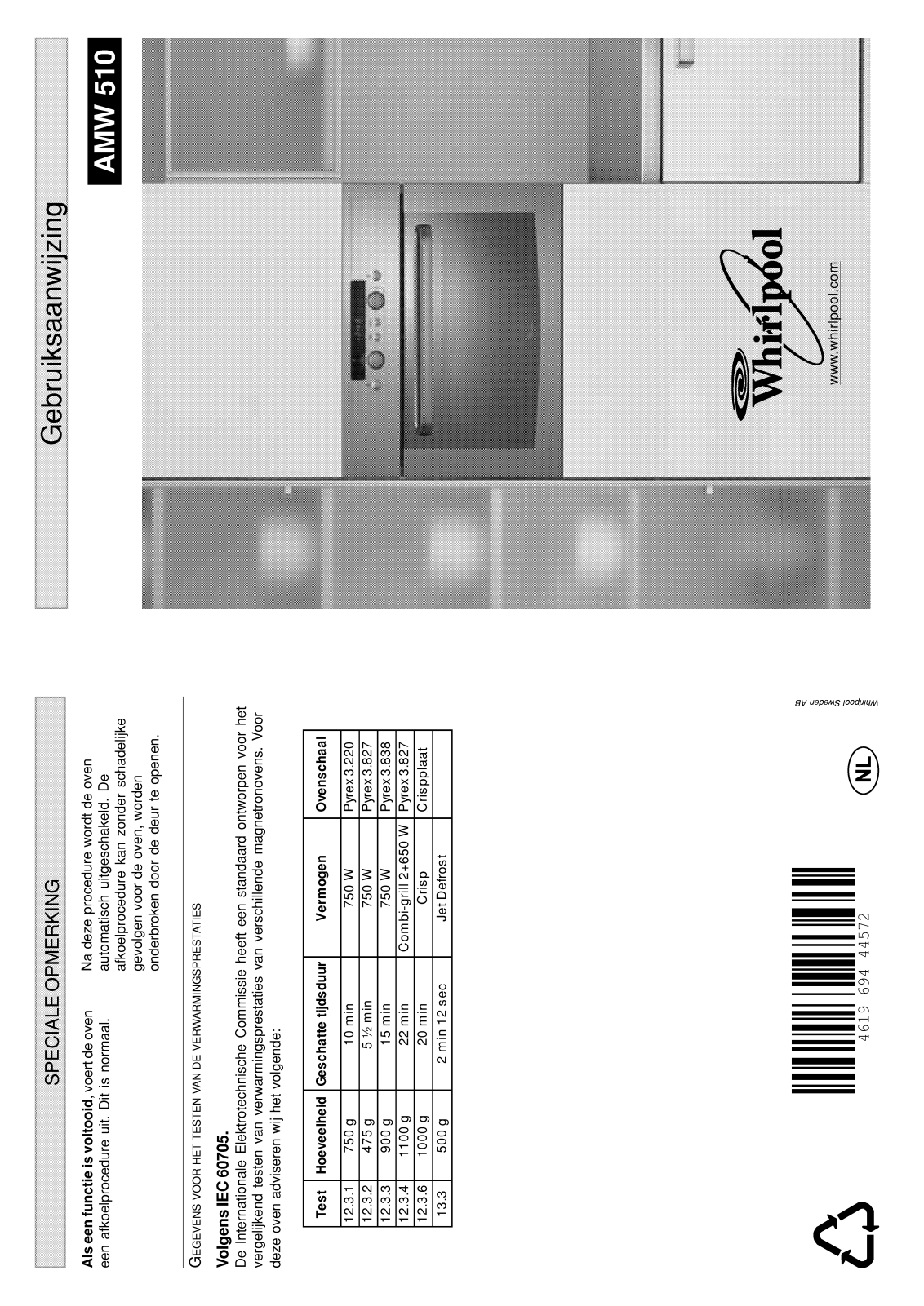 Whirlpool AMW 510 AL, AMW 510 IX, AMW 510 NB INSTRUCTION FOR USE