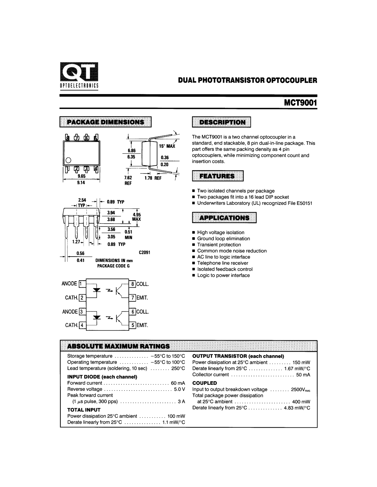 QT MCT9001 Datasheet