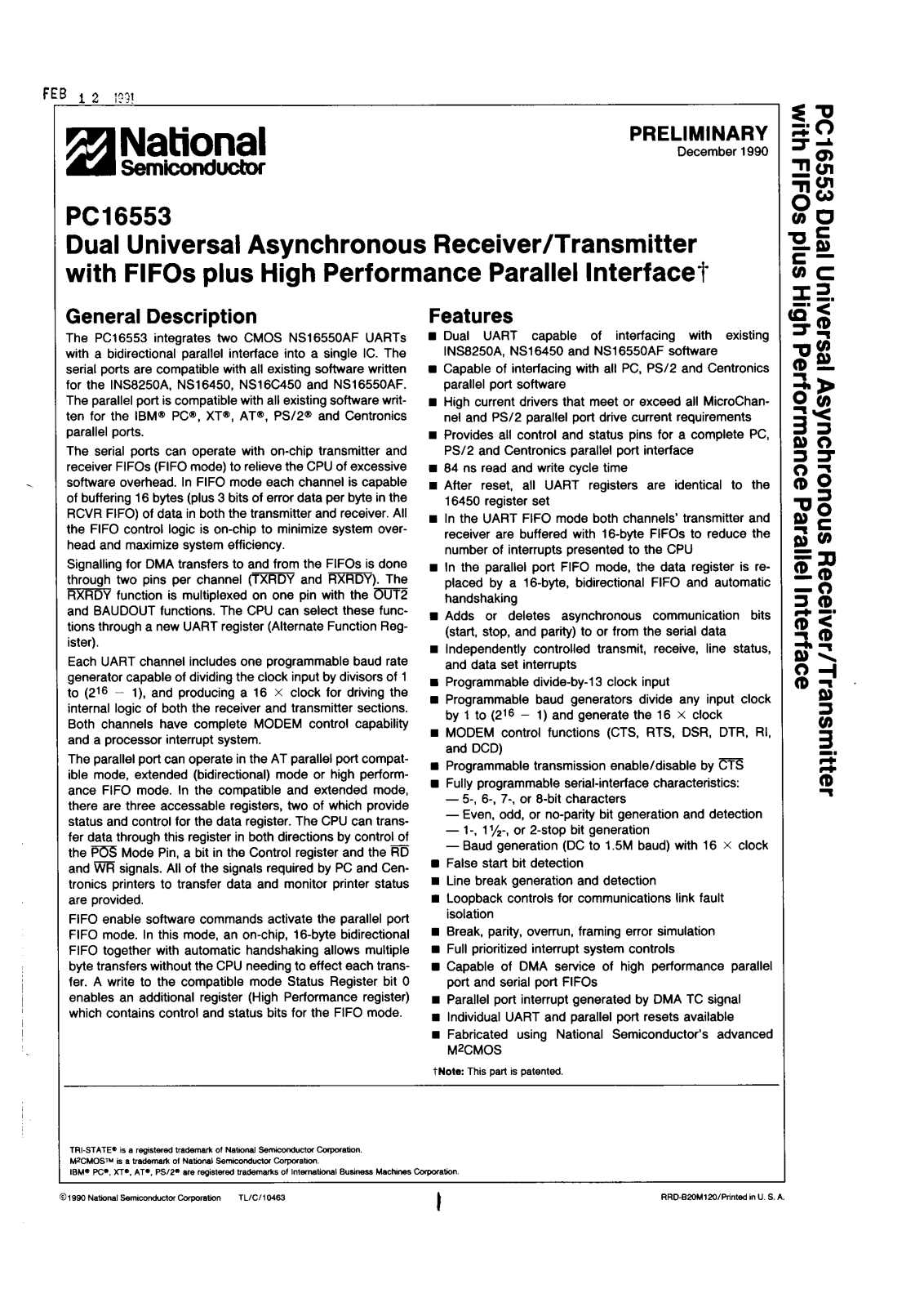 NSC NS16C553V-A+ Datasheet