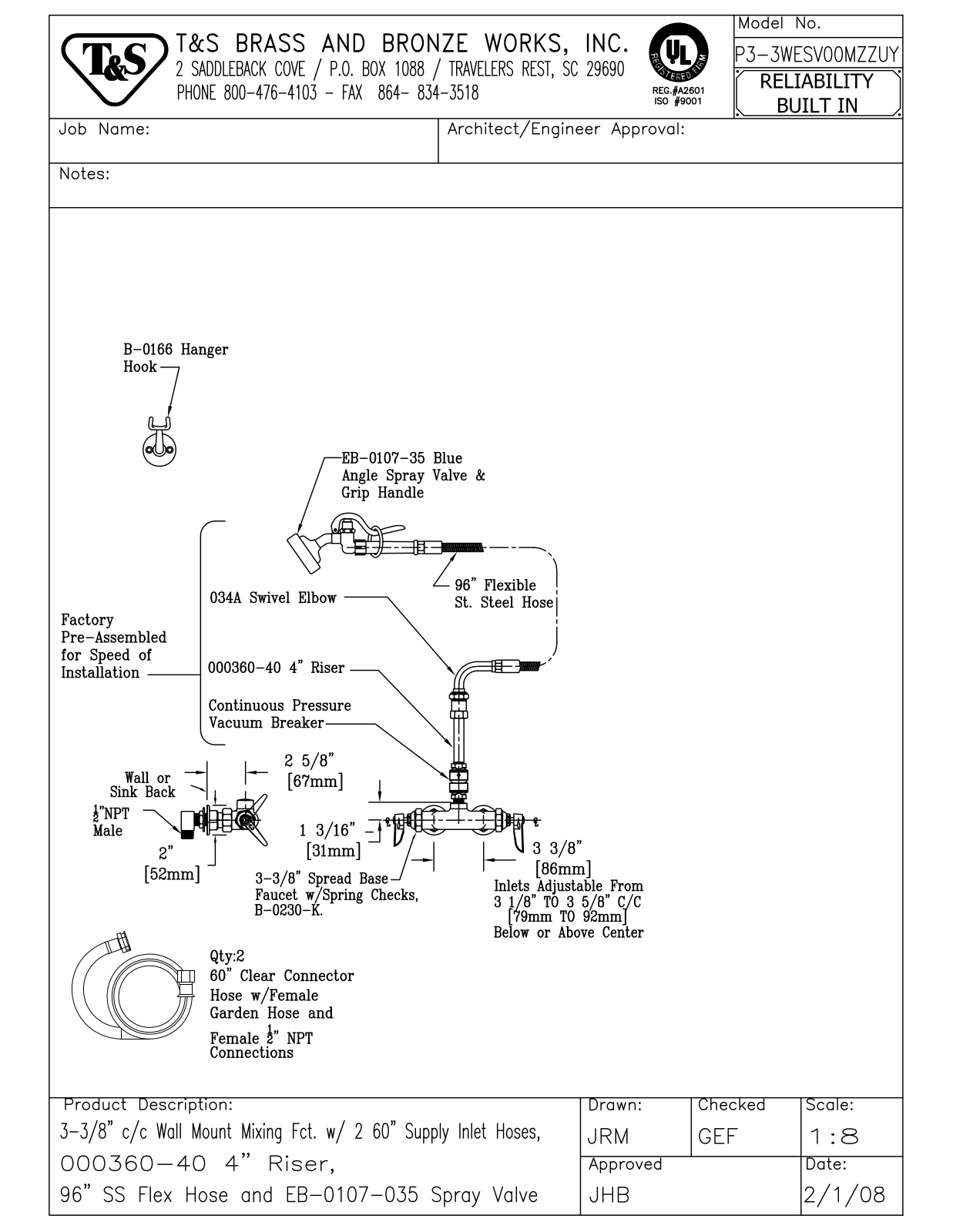 T&S Brass P3-3WESV00MZZUY User Manual