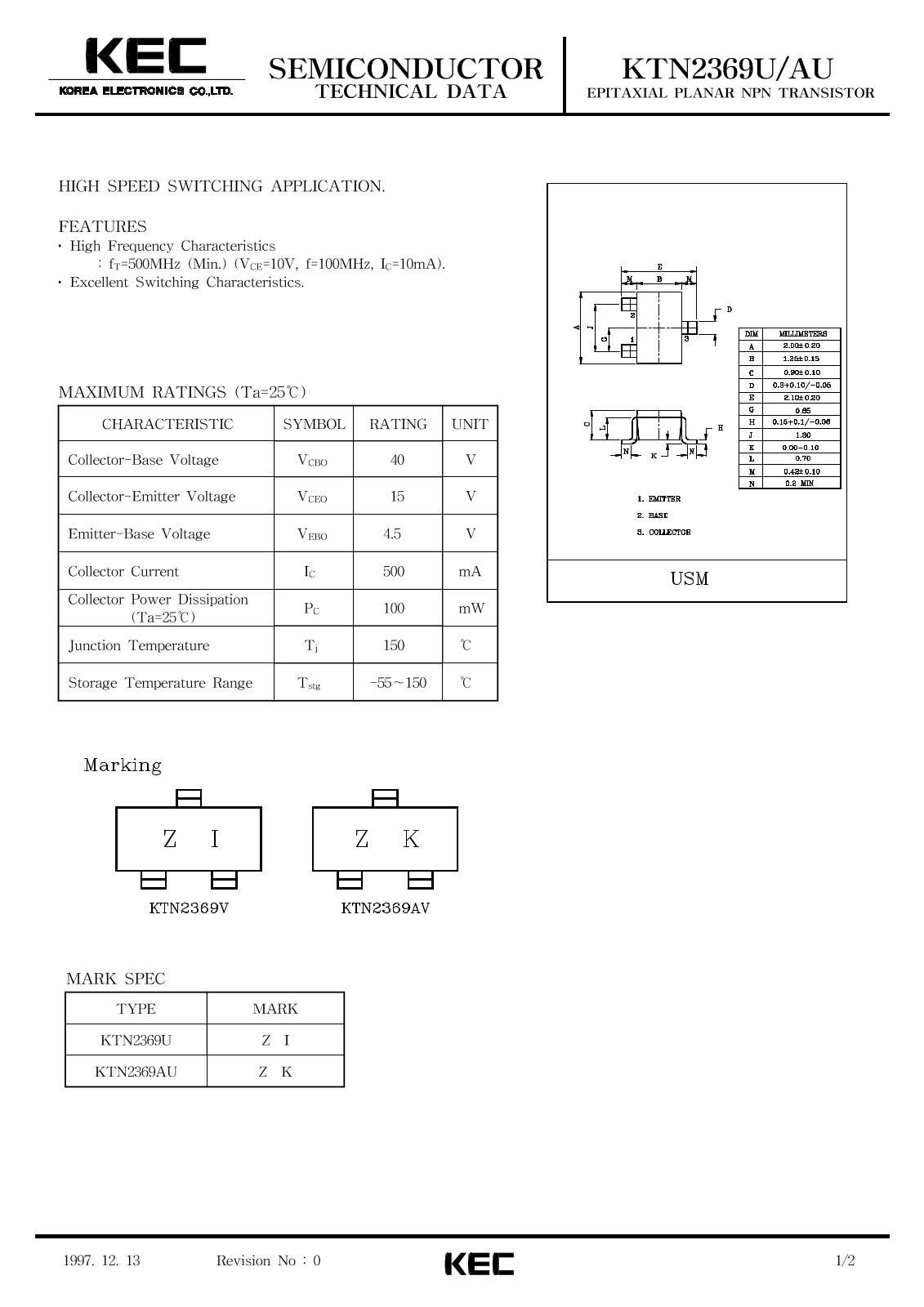 KEC KTN2369U, KTN2369AU Datasheet