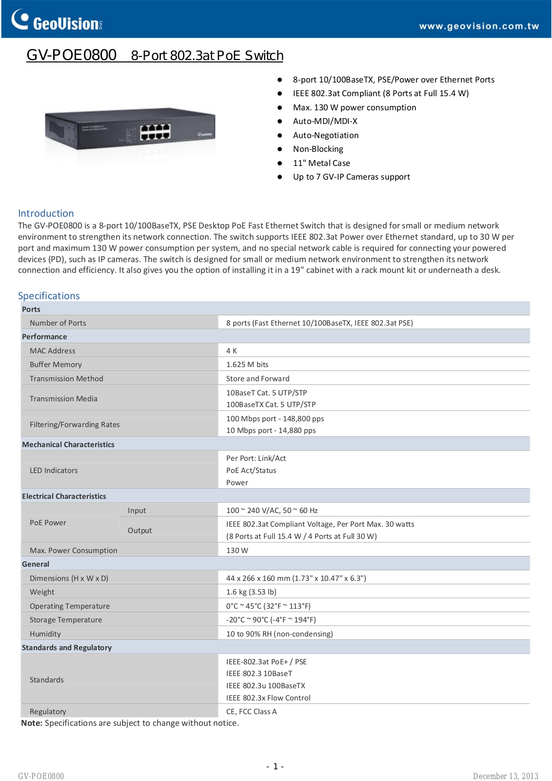 GeoVision POE0800 User Manual