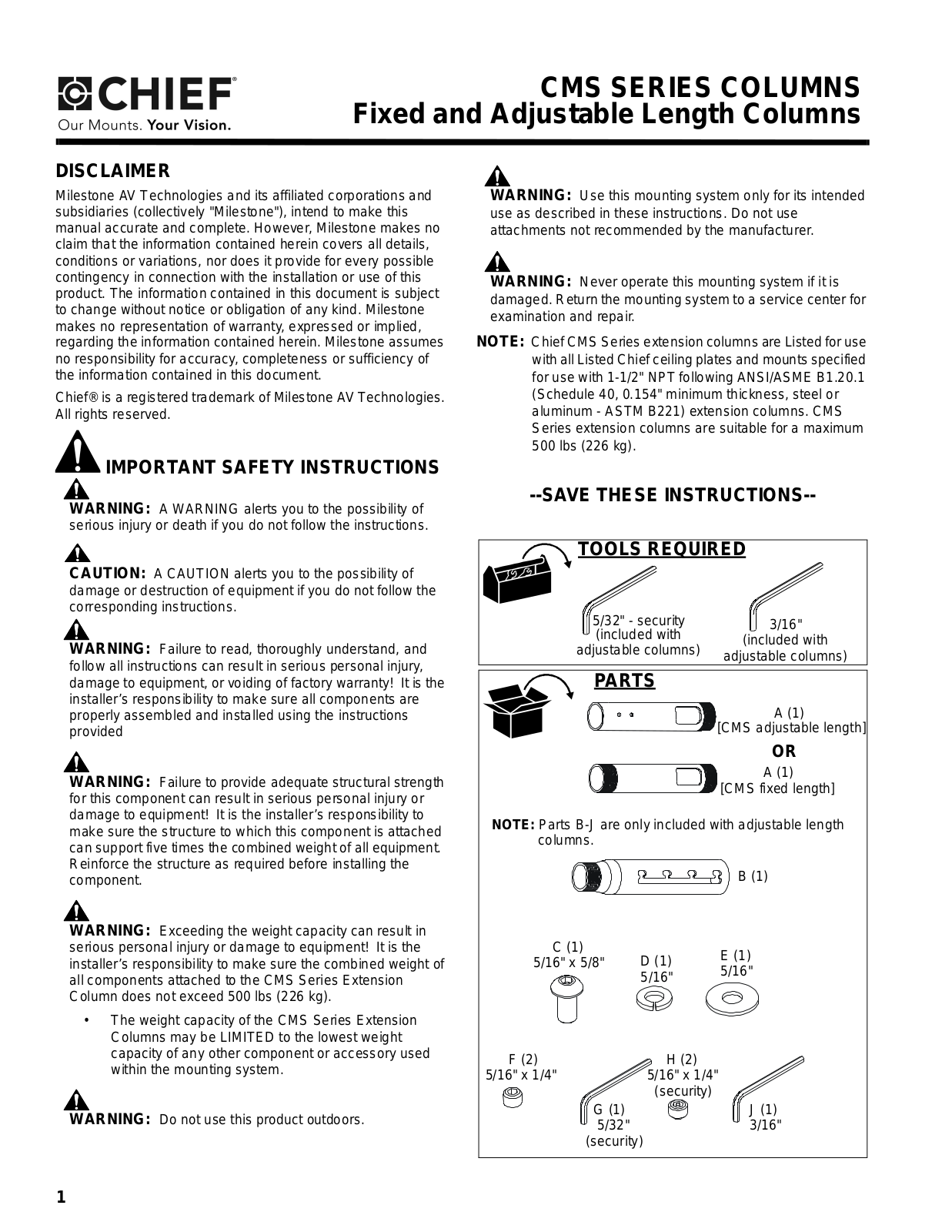 Chief CMS018-W Installation Guide