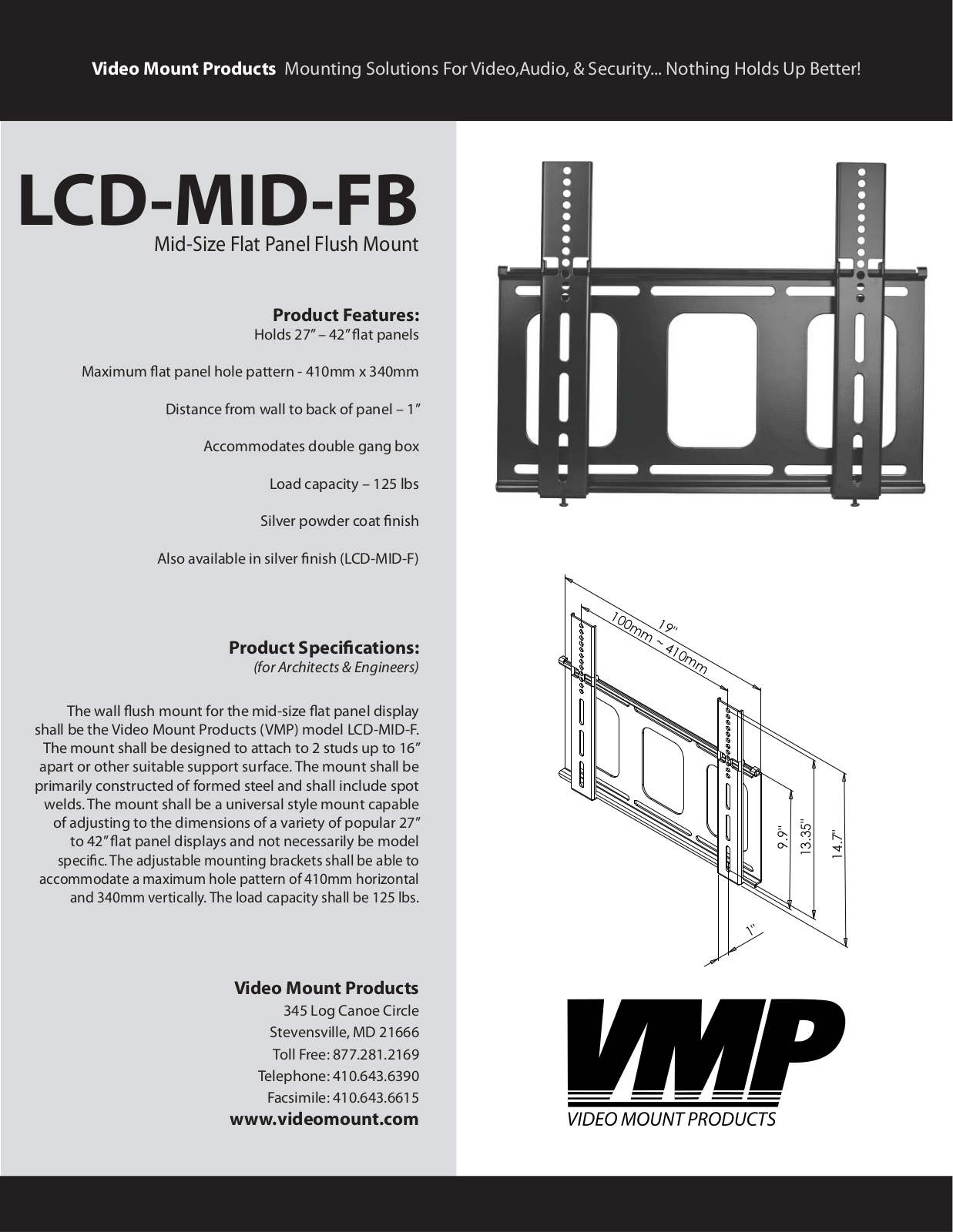 VMP LCD-MID-FB, LCD-MID-F Specsheet