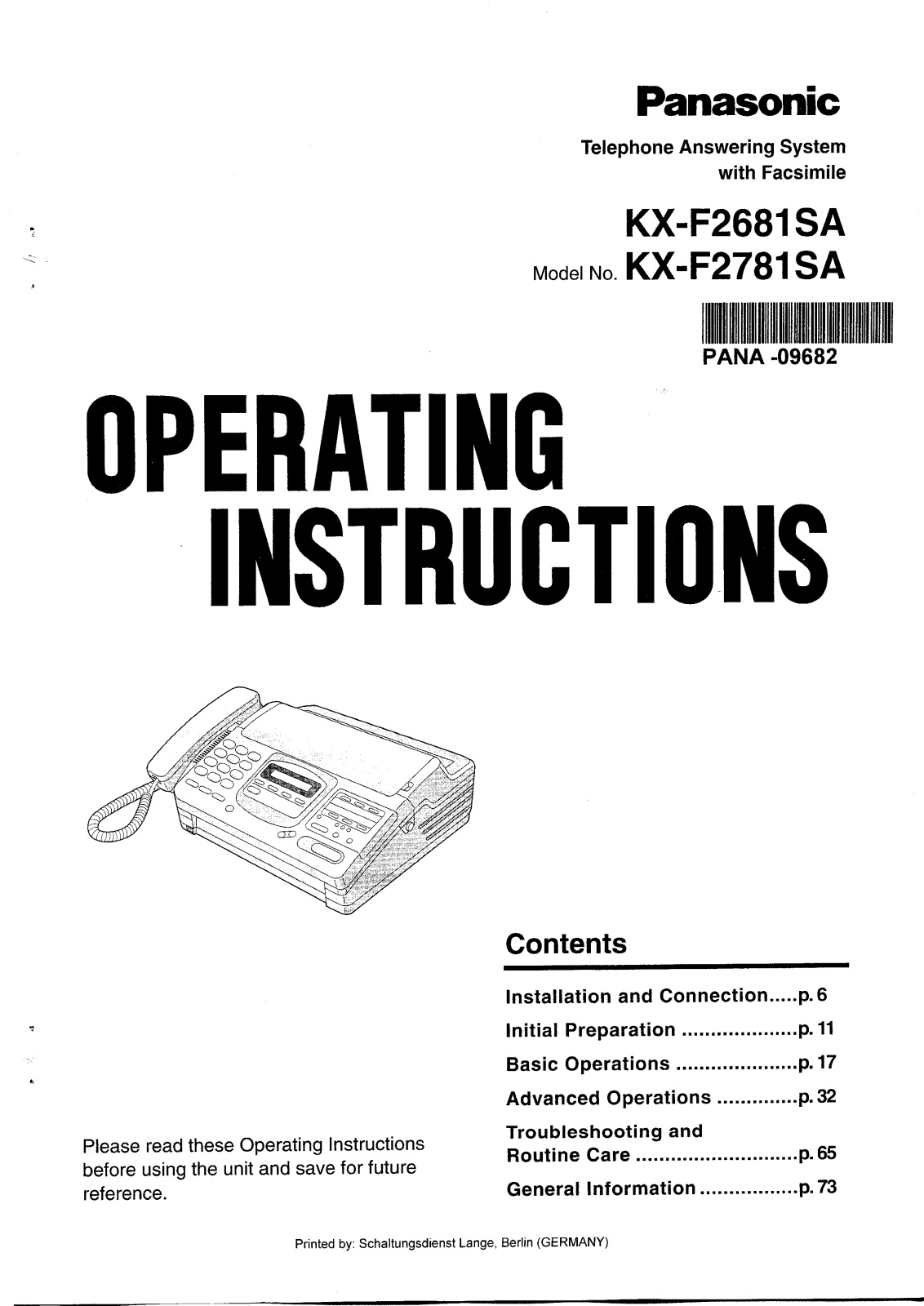 PANASONIC KXF2681SA User Manual