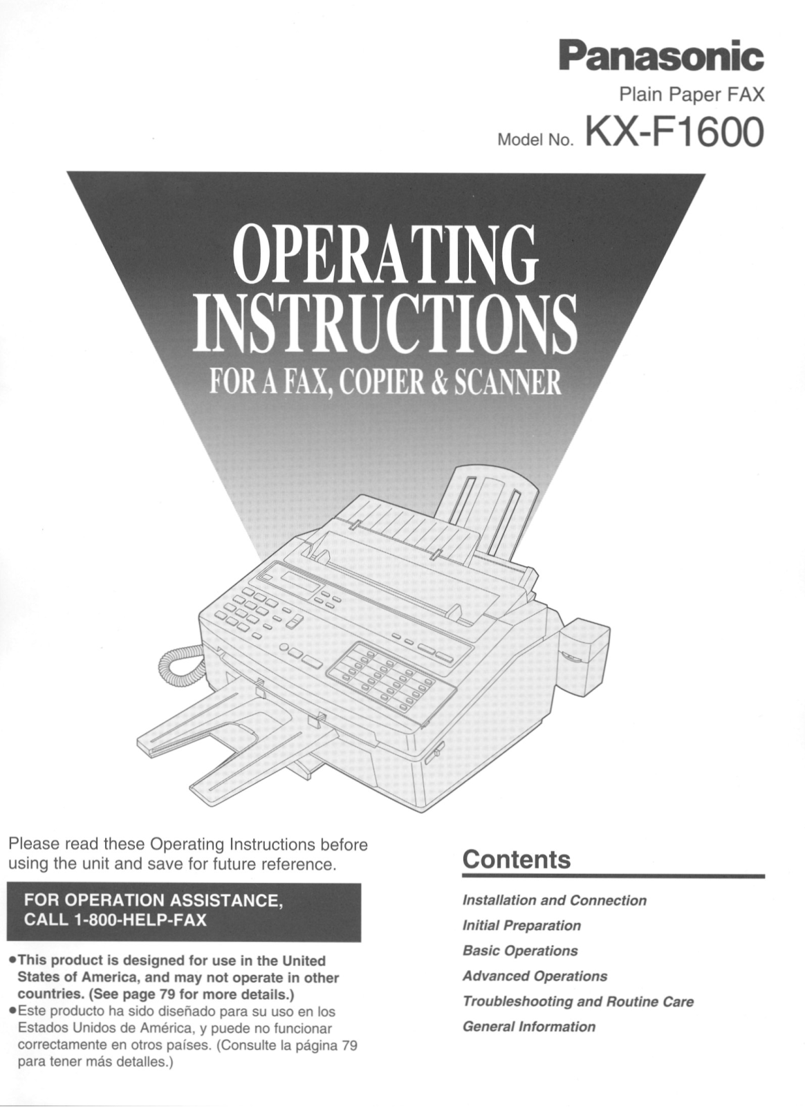 Panasonic KX-F1600 Operating Instruction