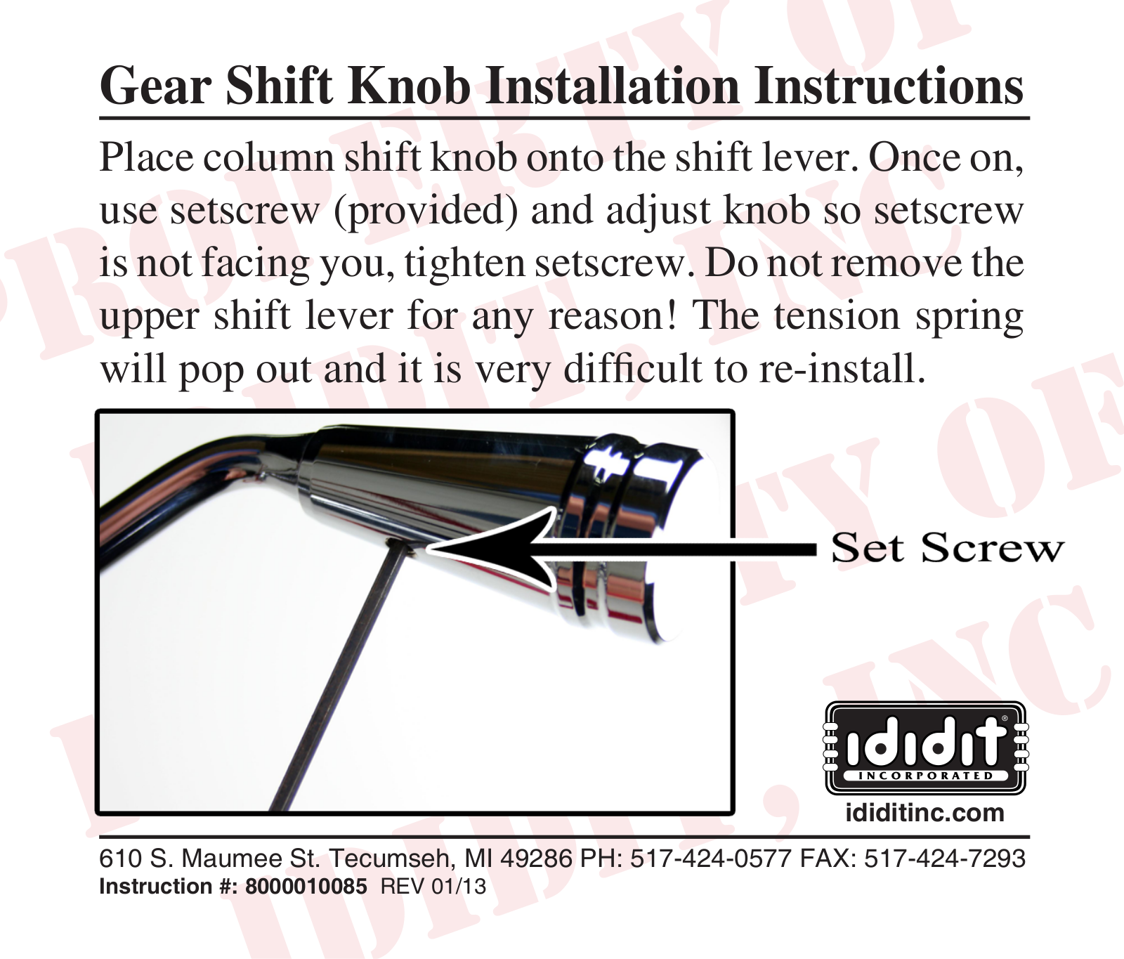 ididit Gear Shift Knob User Manual