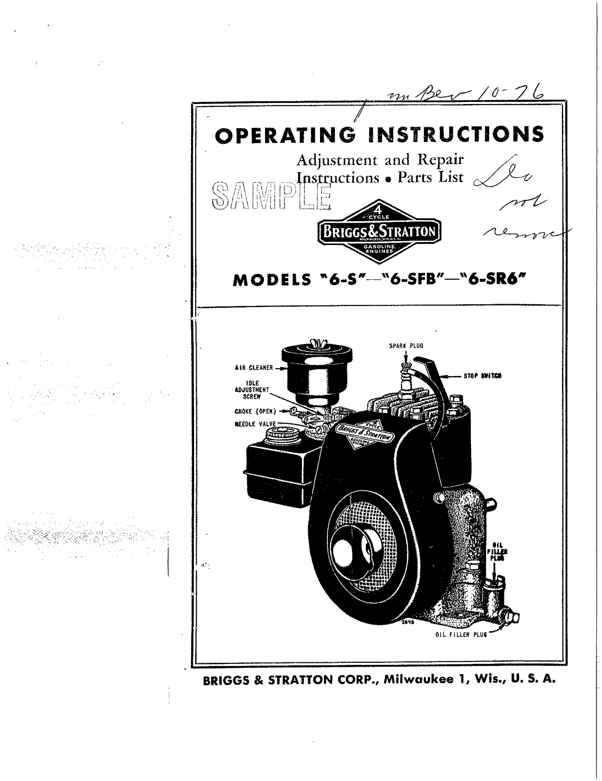 Briggs & Stratton 6-SR6, 6-SFB, 6-S User Manual - ManualMachine.com