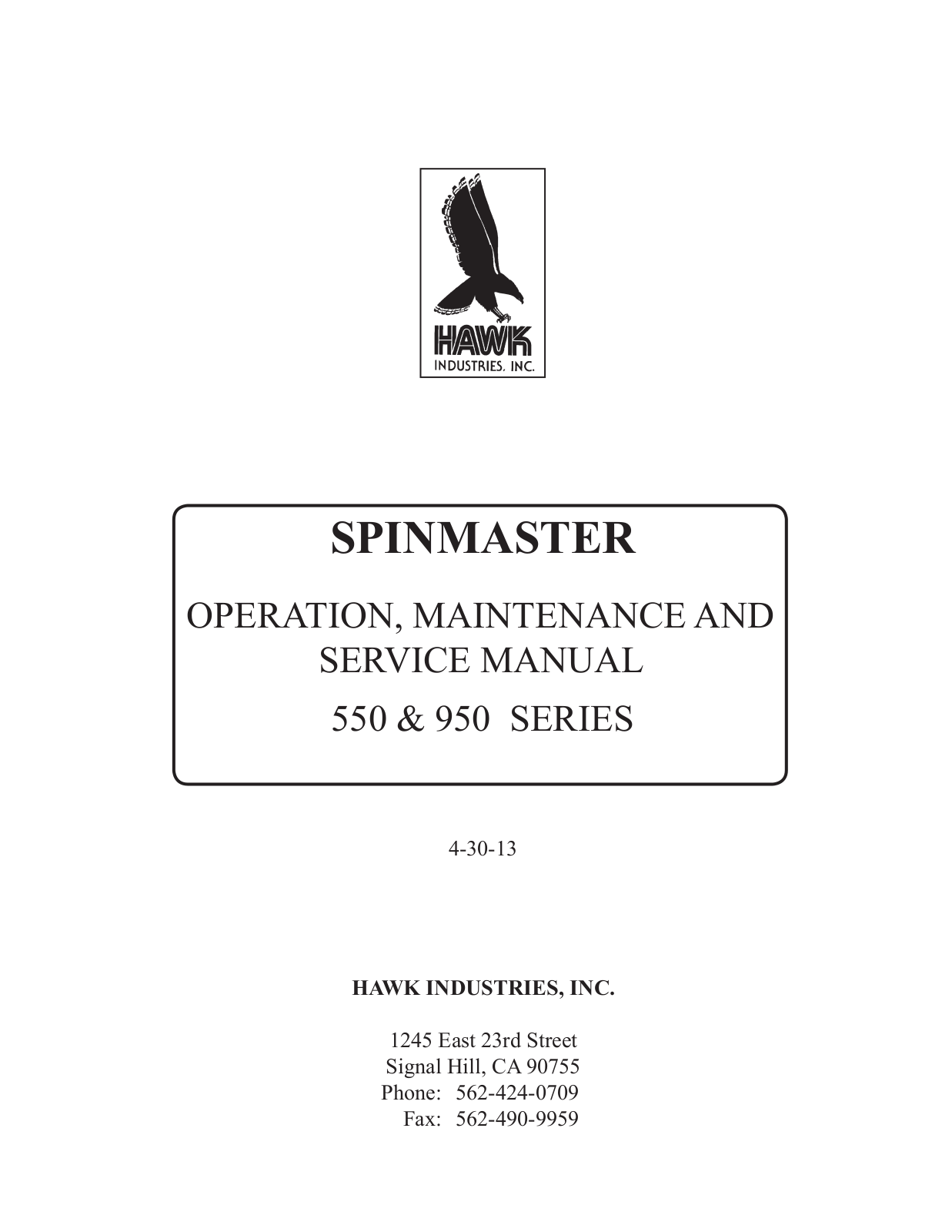 Hawk Industries Spinner 950 PNEUMATIC 81, 189 User Manual