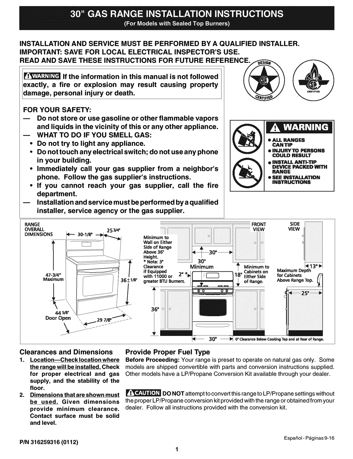 Frigidaire FGF378ACH, FGFL77ABF, FGFL77AQF, FGFL77ASF, FGFL88ACC Installation Guide - ManualMachine.com
