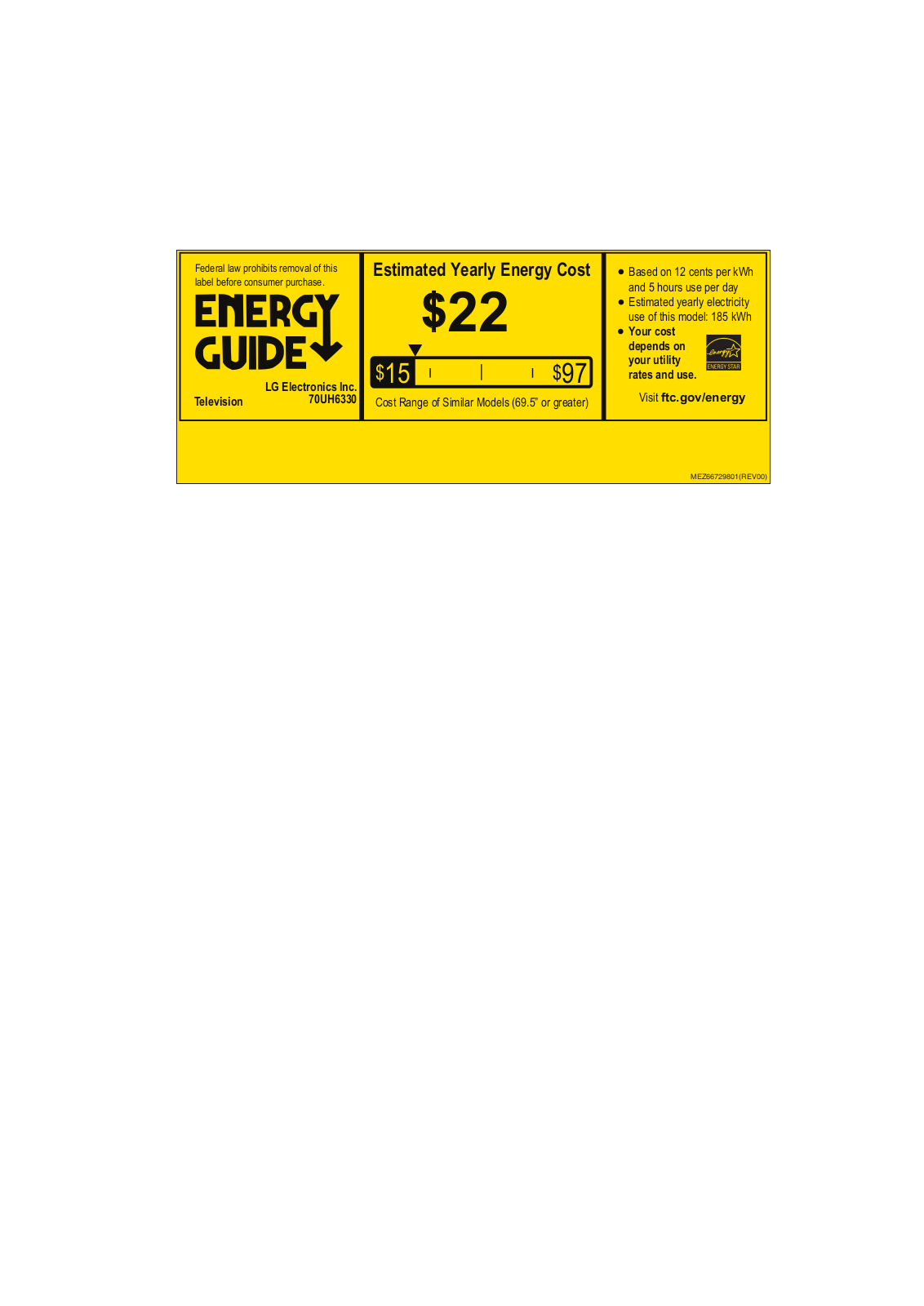 Lg 70UH6330 Energy Guide