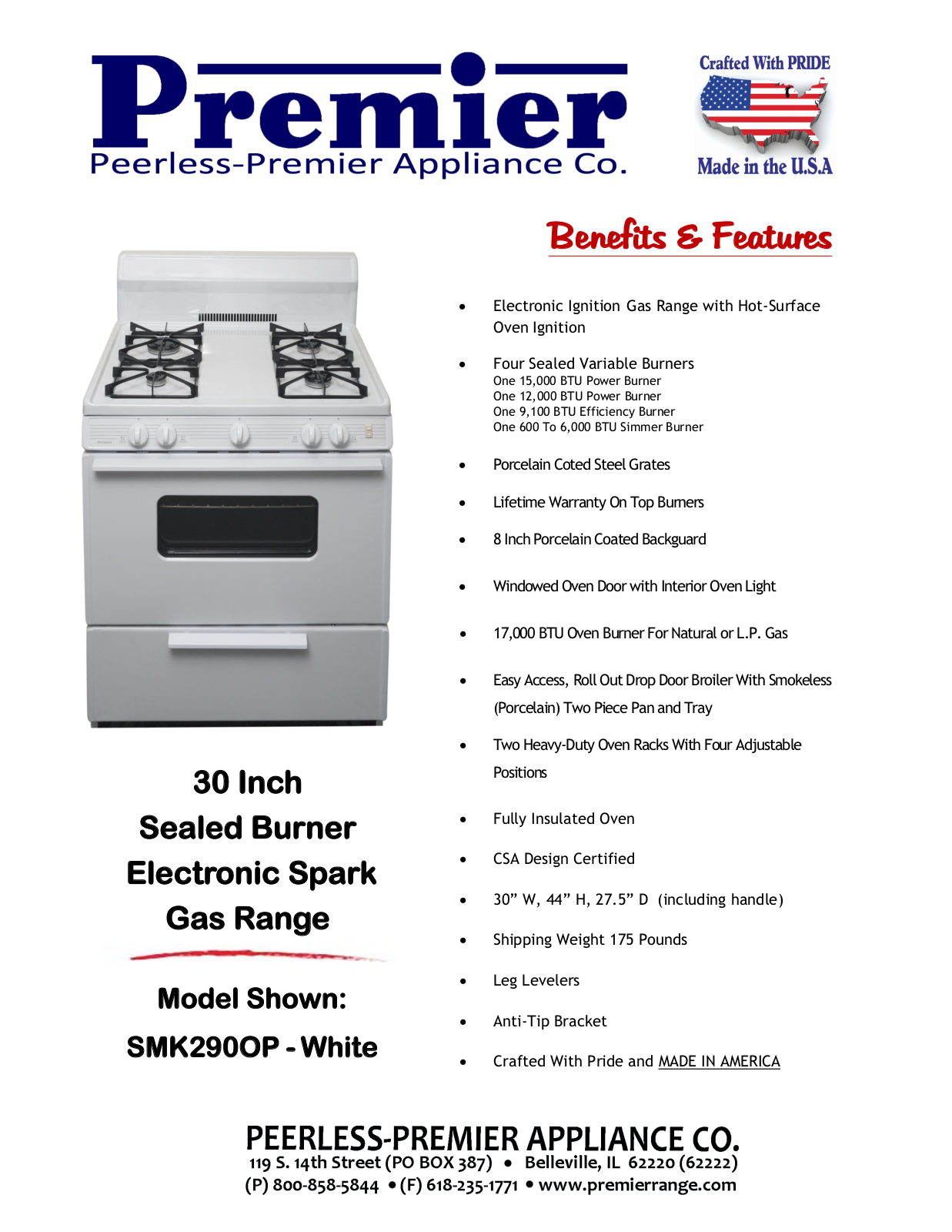 Premier SMK290OP Specifications - ManualMachine.com